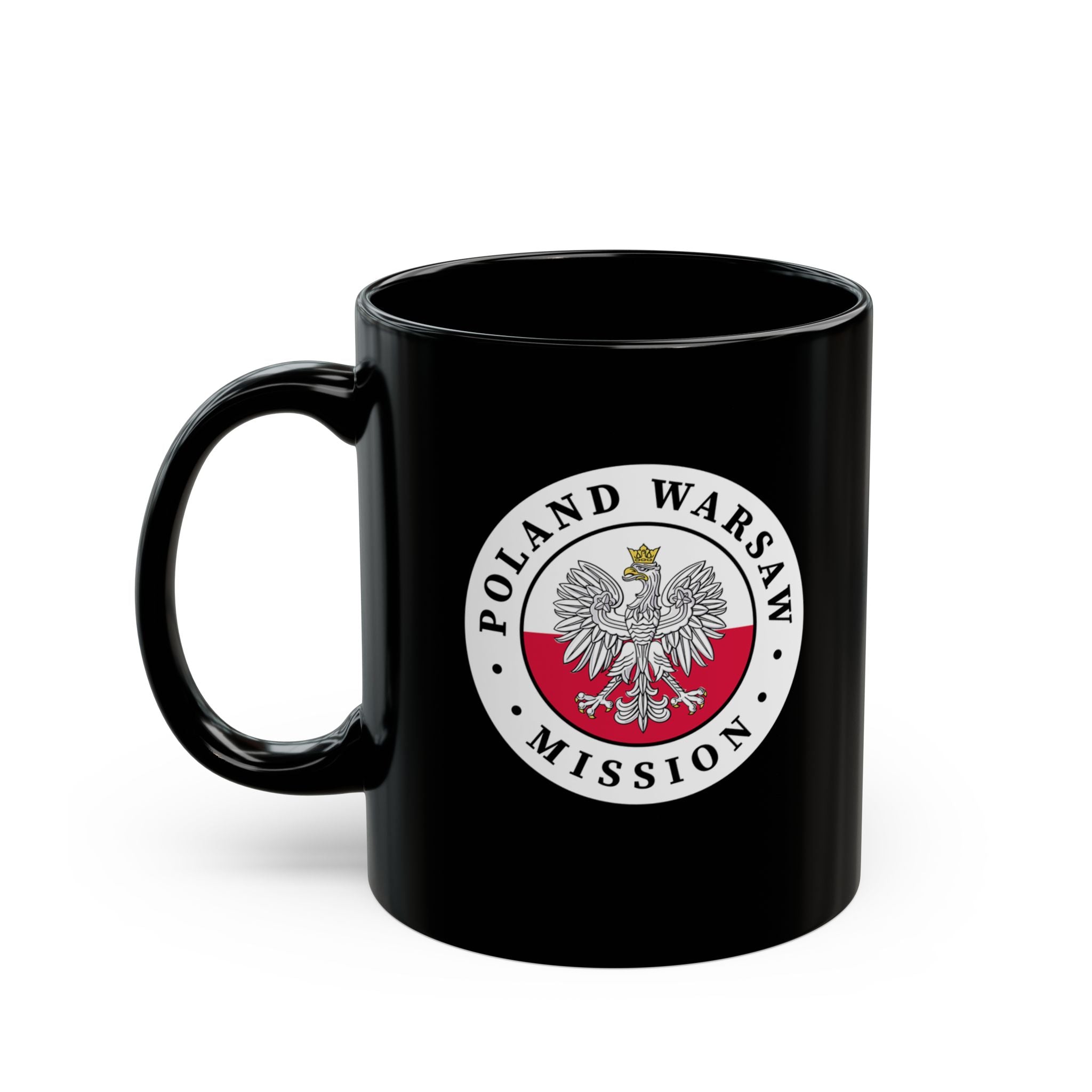 Poland Warsaw Mission Circular Flag Black Ceramic Mug - Latter-Day Saint LDS Missionary Gift - Book of Mormon