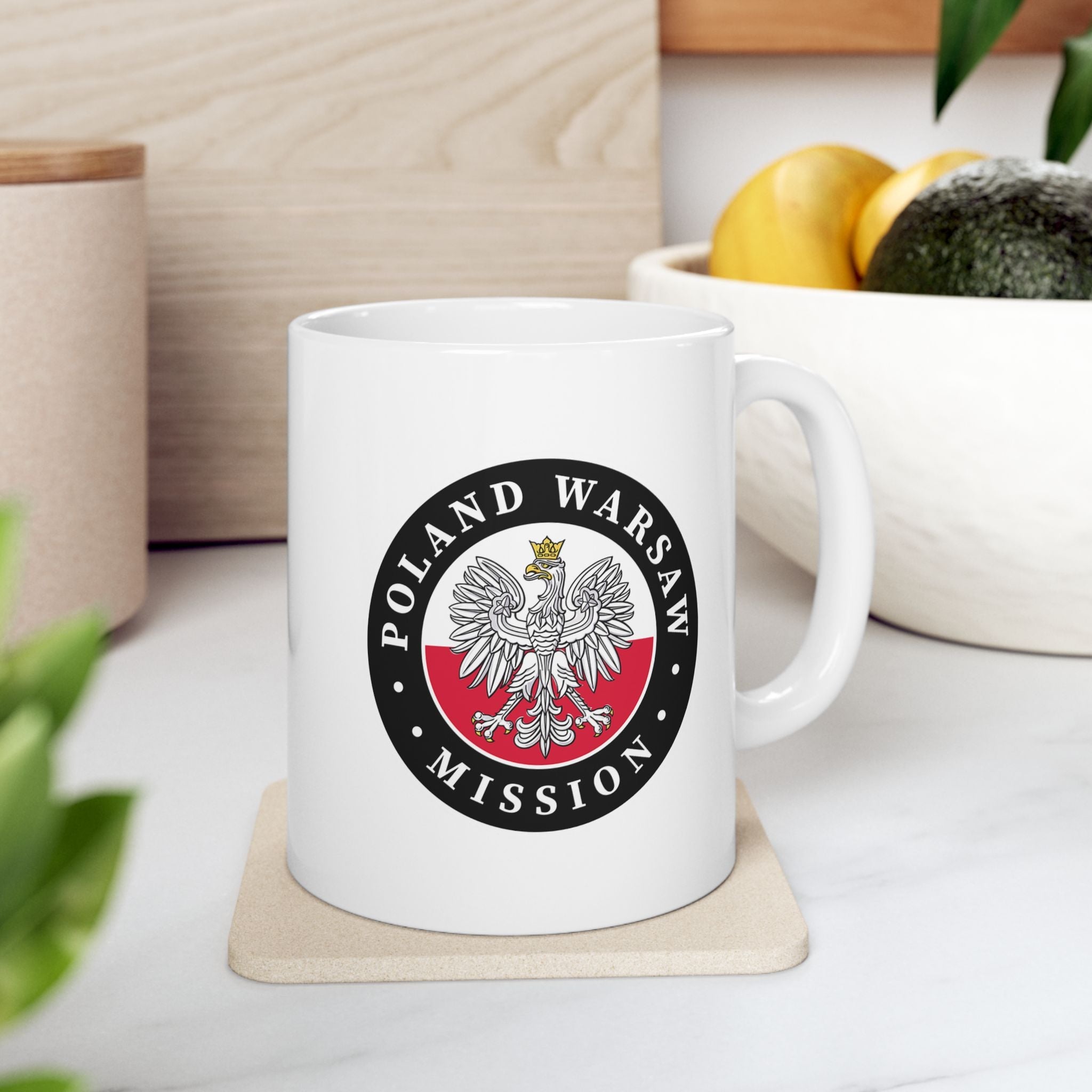 Poland Warsaw Mission Circular Flag White Ceramic Mug - Latter-Day Saint LDS Missionary Gift - Book of Mormon
