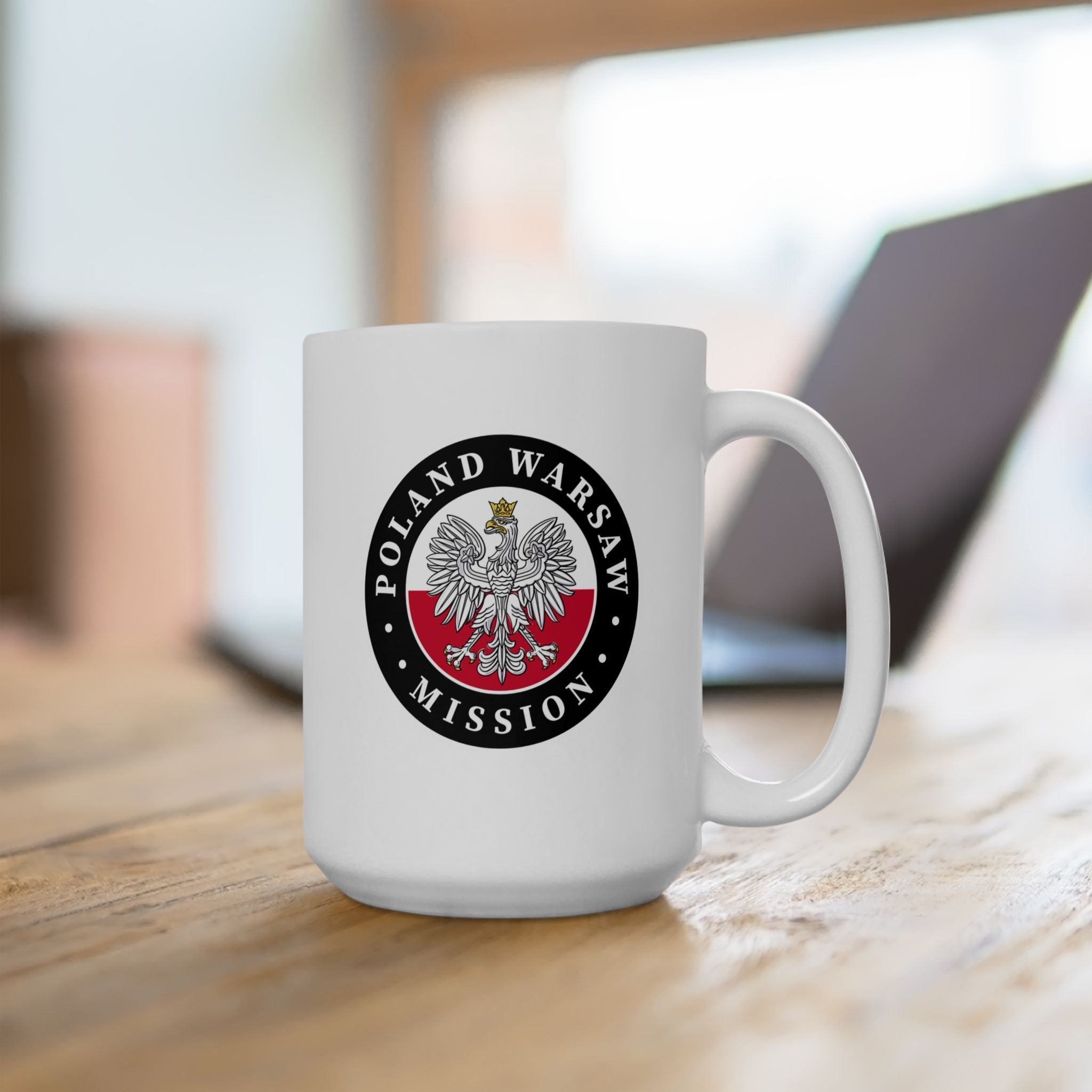 Poland Warsaw Mission Circular Flag White Ceramic Mug - Latter-Day Saint LDS Missionary Gift - Book of Mormon