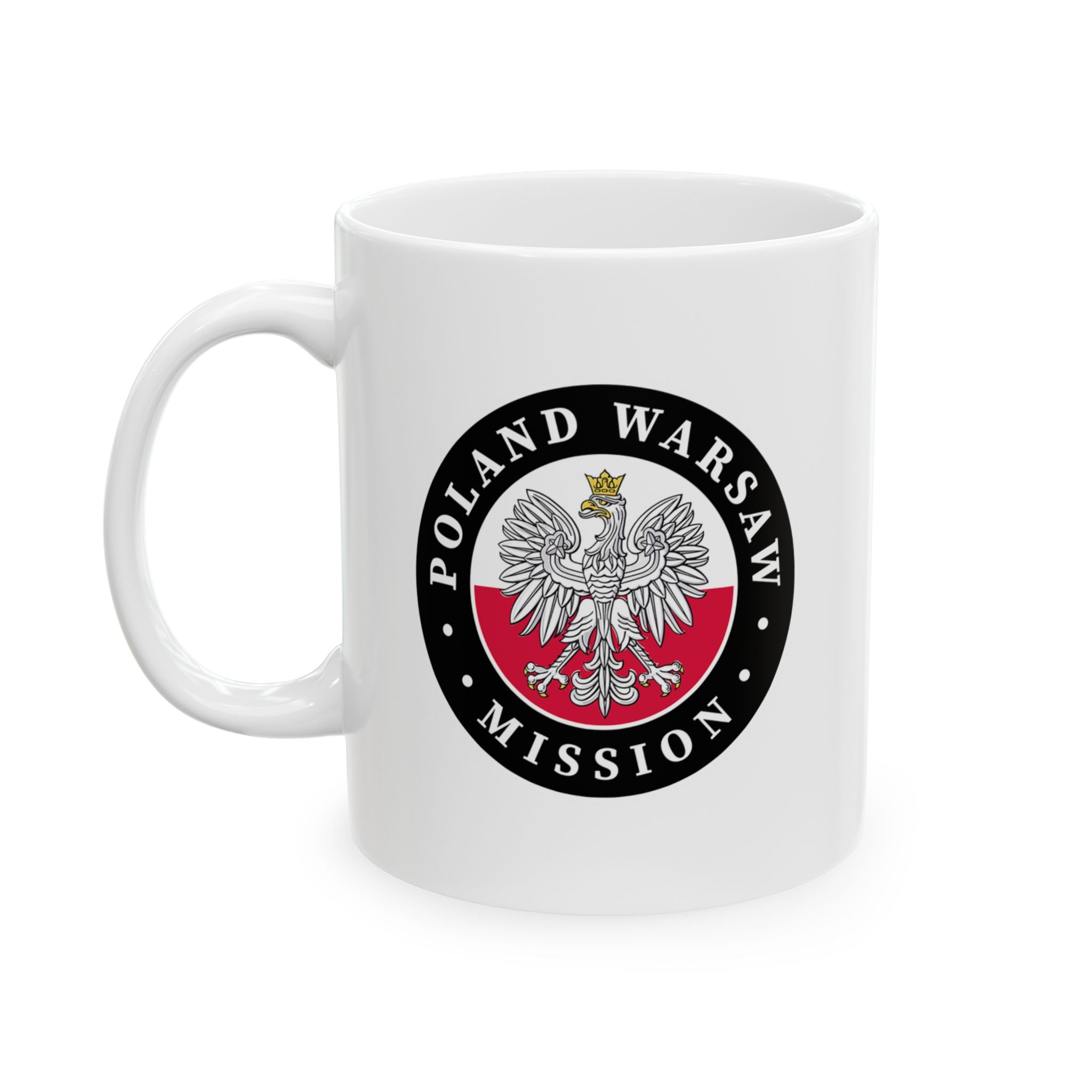 Poland Warsaw Mission Circular Flag White Ceramic Mug - Latter-Day Saint LDS Missionary Gift - Book of Mormon