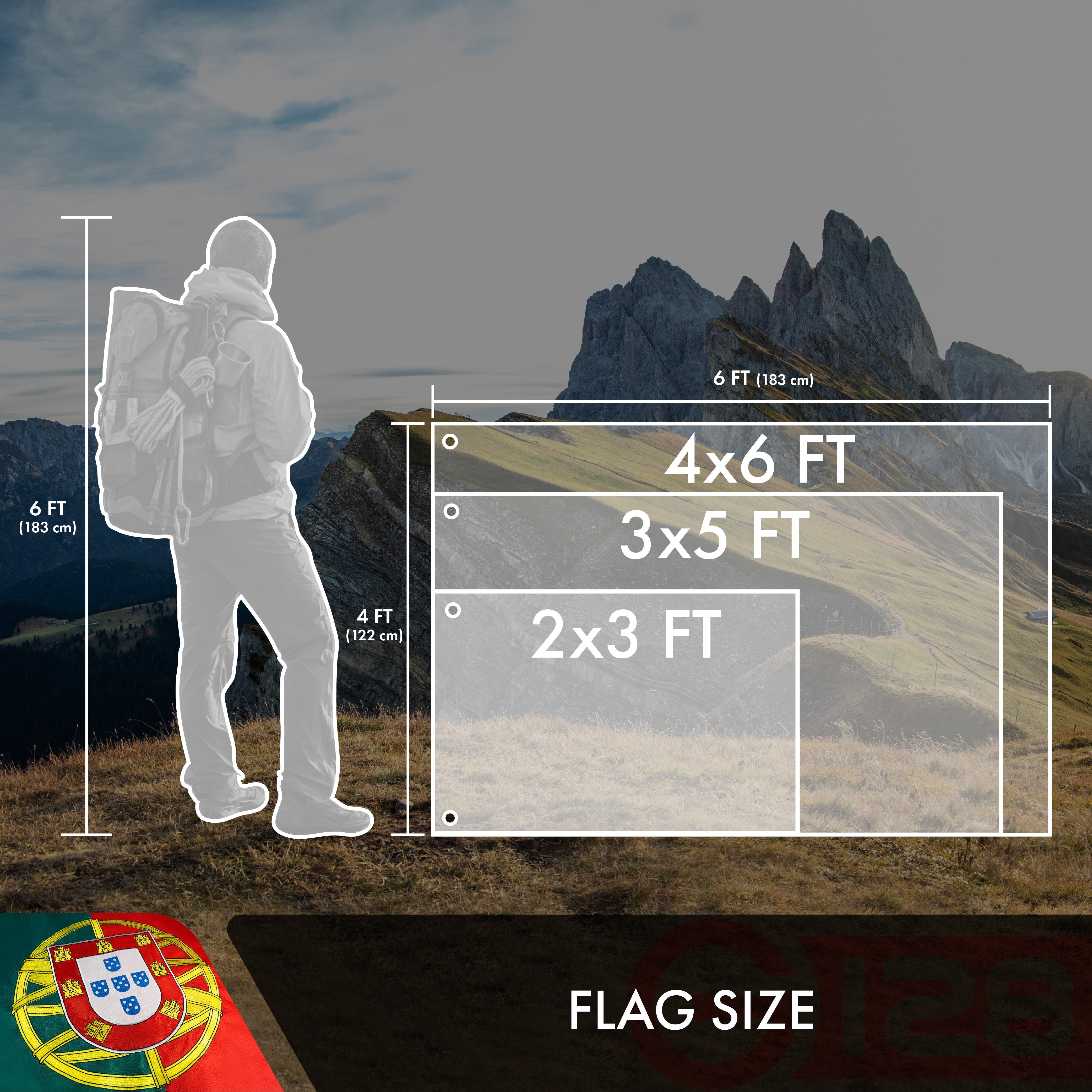 G128 Portugal (Portuguese) Flag | 3x5 feet | Double Sided Embroidered 210D Indoor/Outdoor, Brass Grommets, Heavy Duty Polyester