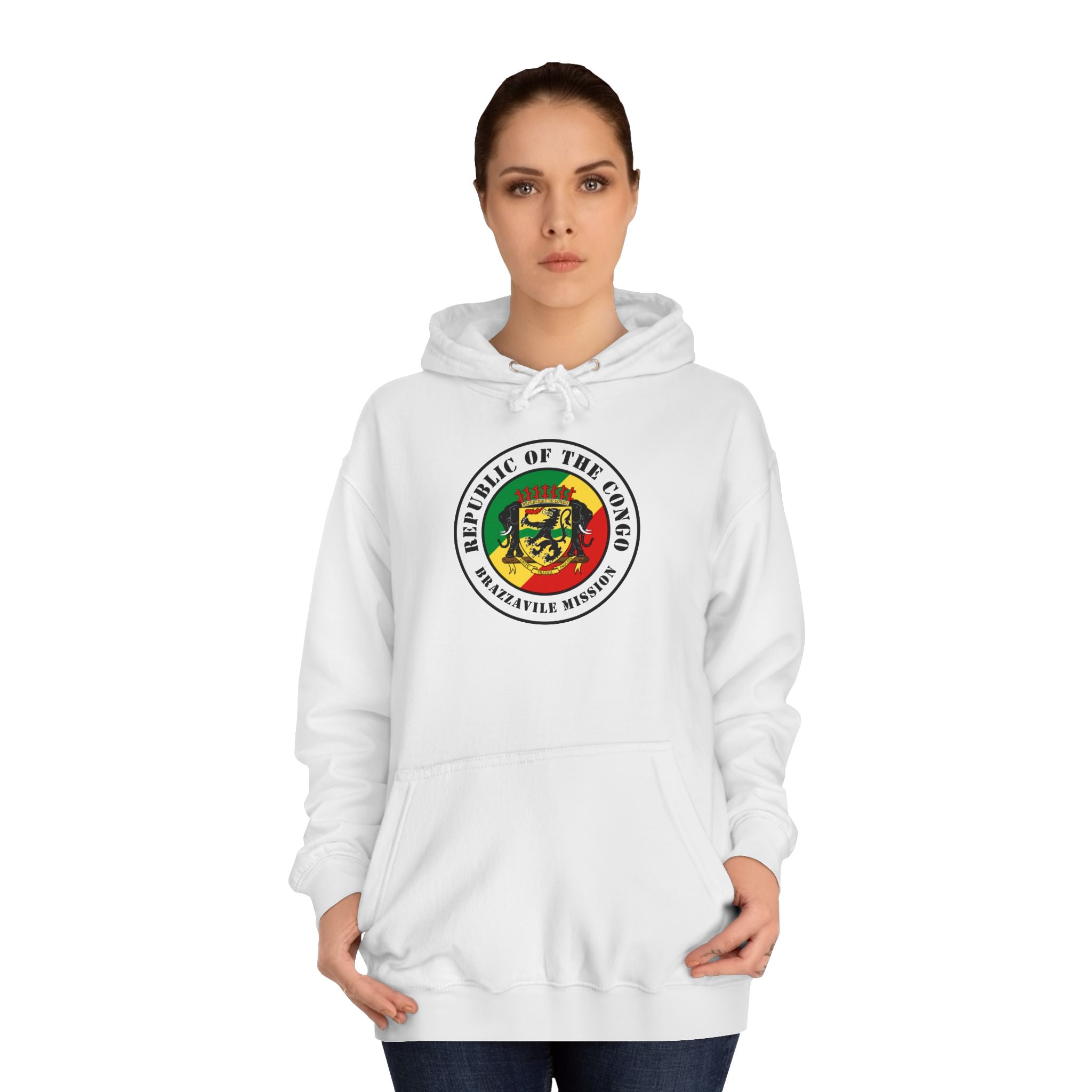 Republic of the Congo Brazzaville Mission Flag Logo (White Border) College Hoodie - Mission Wishlist - LDS Missionary Gift Store