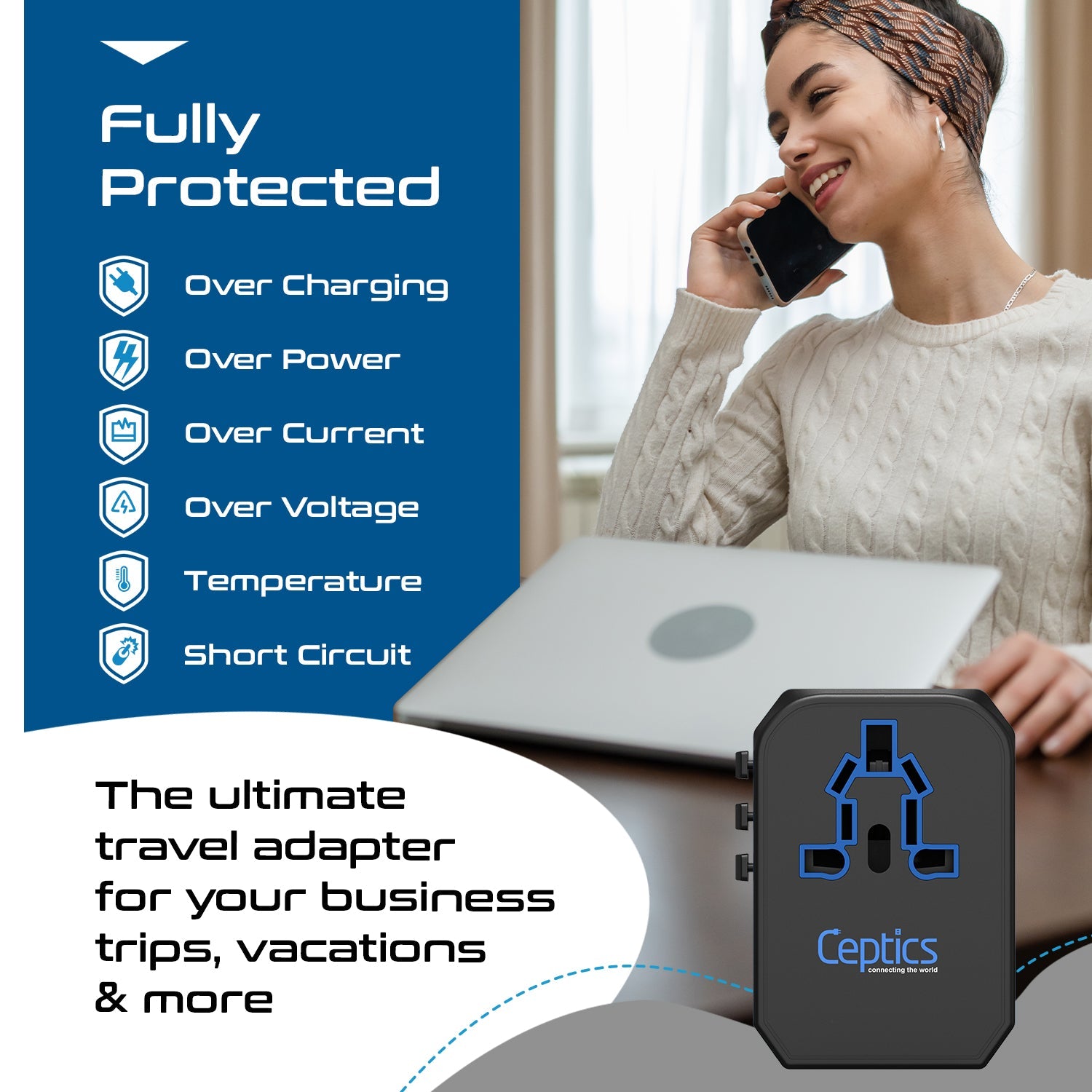 All-In-One International Travel Plug Adapter - USB C (PD-QC) - 2 USB Ports (UP-10KU)