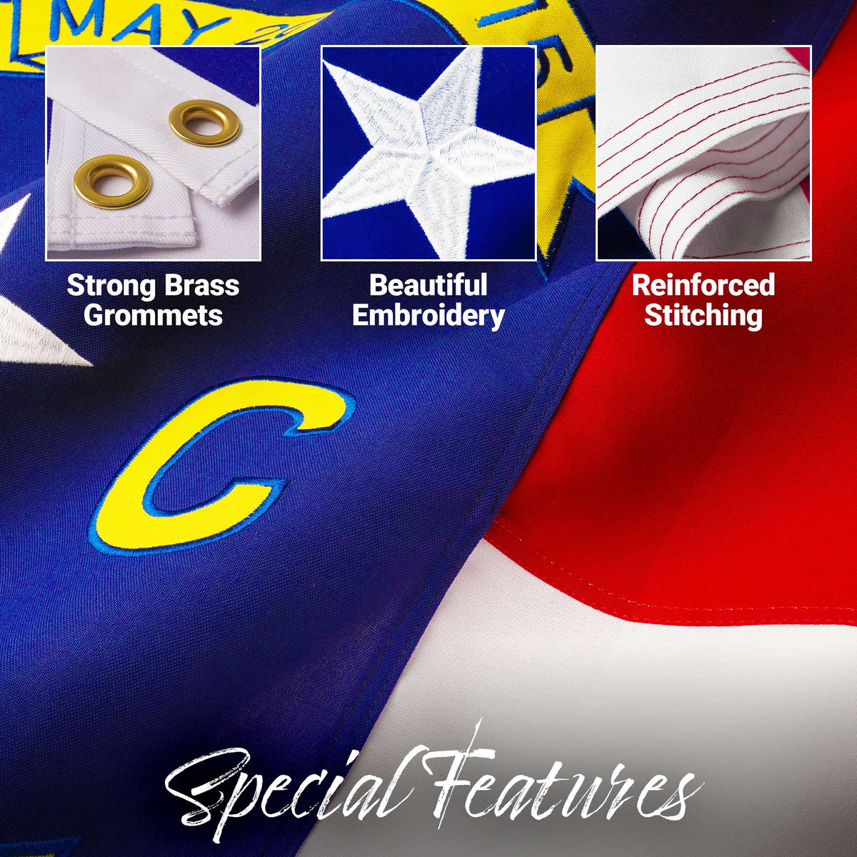 G128 North Carolina State Flag | 2.5x4 Ft | StormFlyer Series Embroidered 220GSM Spun Polyester | Embroidered Design, Indoor/Outdoor, Brass Grommets, Heavy Duty, All Weather