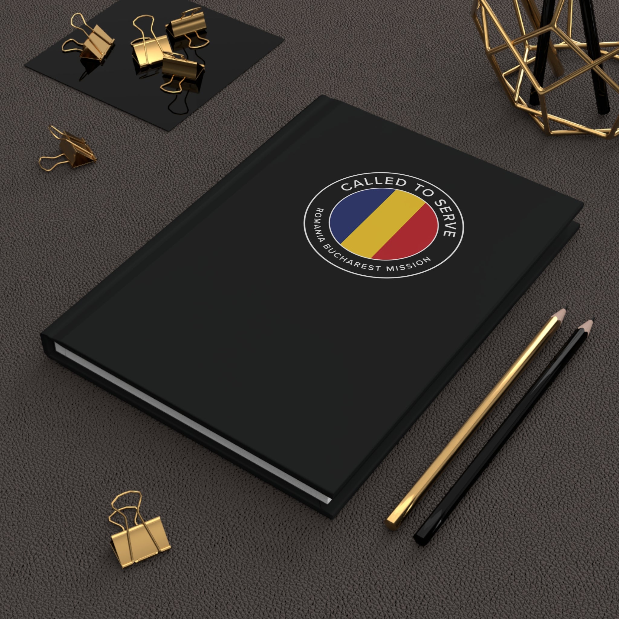 Romania Bucharest Mission Circle Flag Called to Serve Black Hardcover Journal Matte - Latter-Day Saint LDS Missionary Gift - Book of Mormon