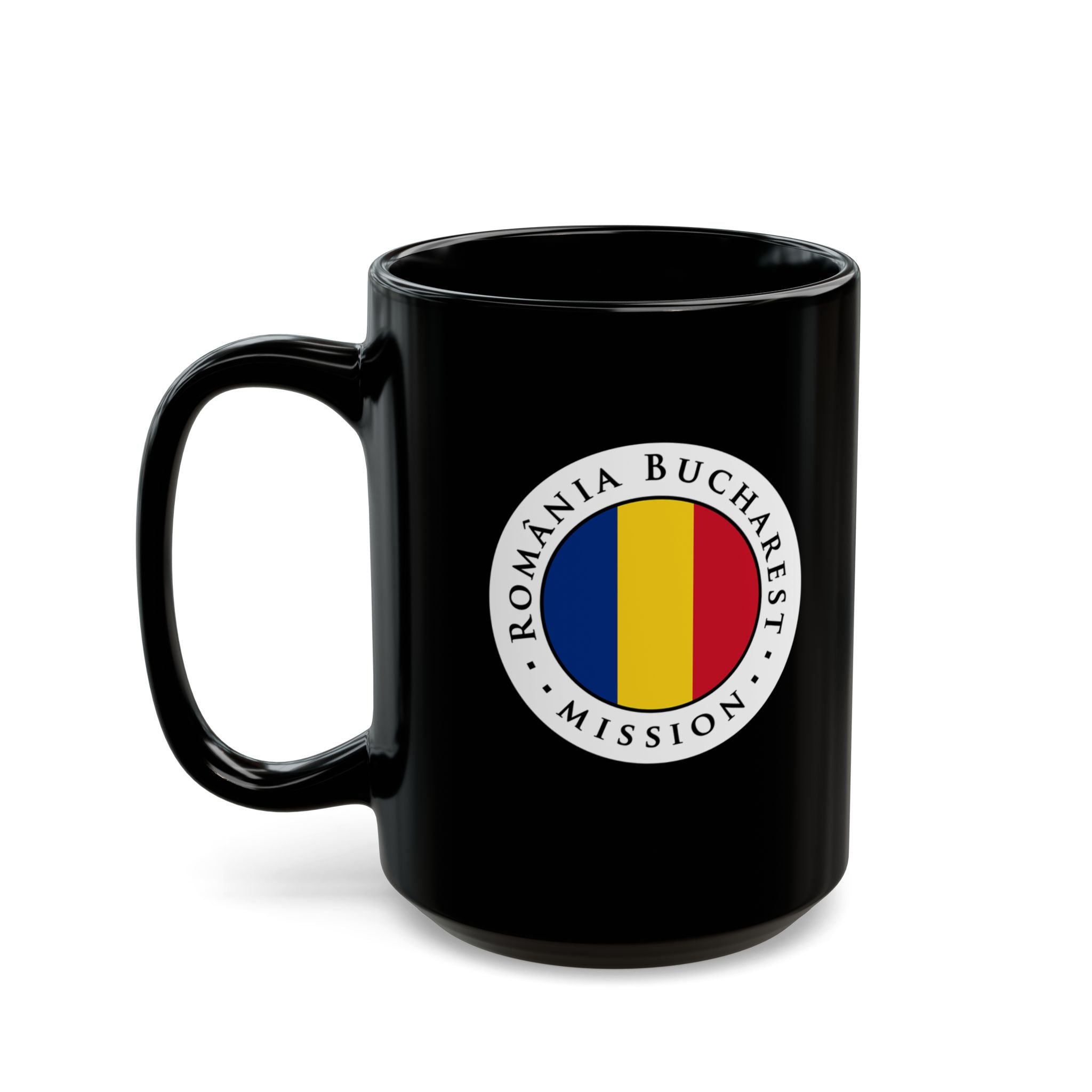 Romania Bucharest Mission Circular Flag Black Ceramic Mug - Latter-Day Saint LDS Missionary Gift - Book of Mormon