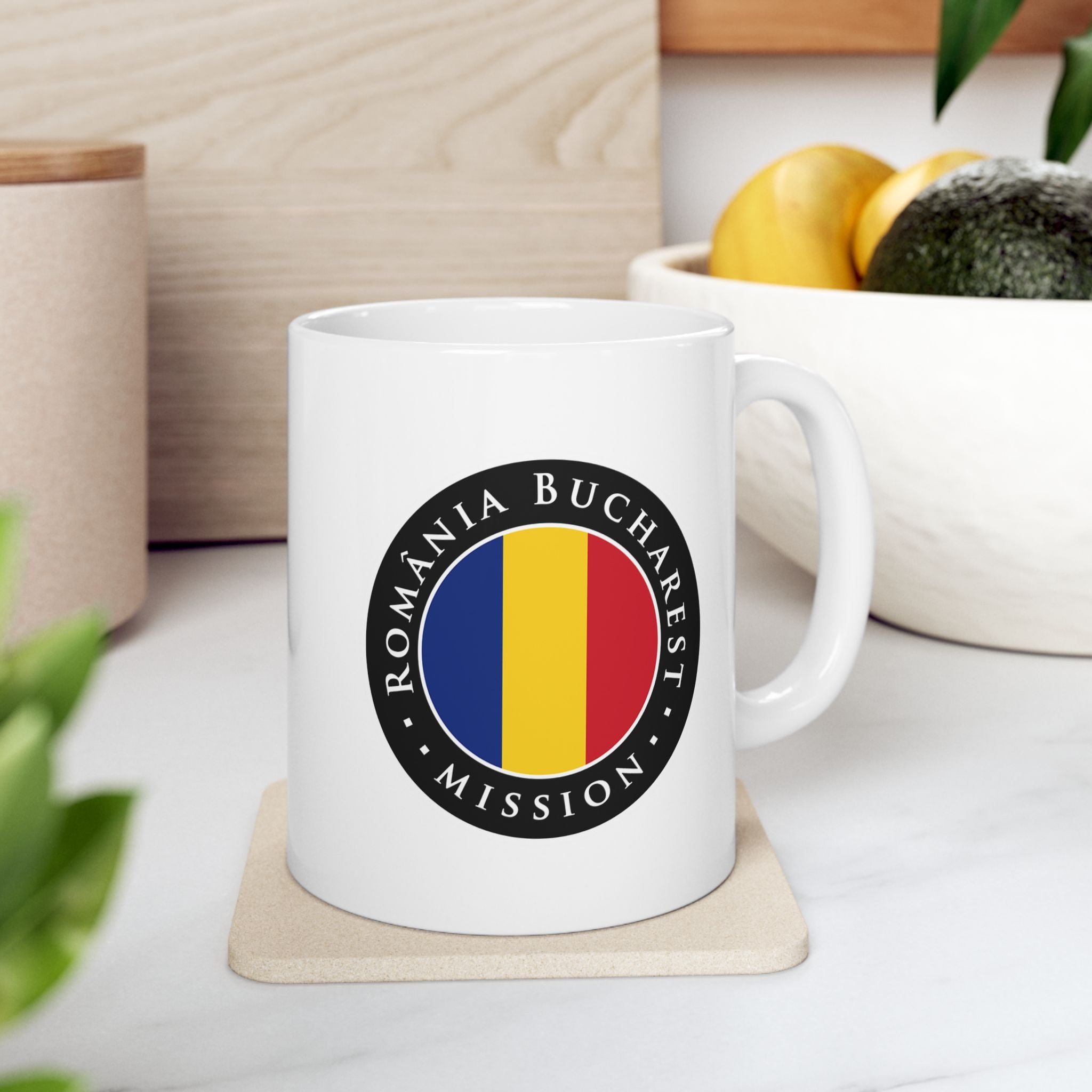 Romania Bucharest Mission Circular Flag White Ceramic Mug - Latter-Day Saint LDS Missionary Gift - Book of Mormon