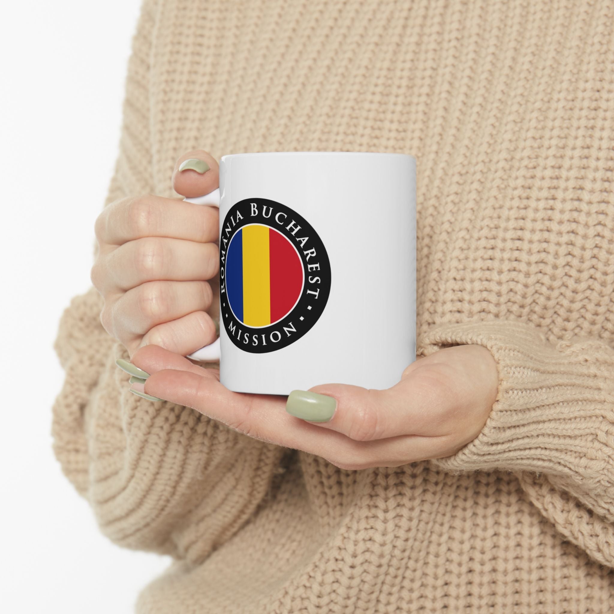 Romania Bucharest Mission Circular Flag White Ceramic Mug - Latter-Day Saint LDS Missionary Gift - Book of Mormon