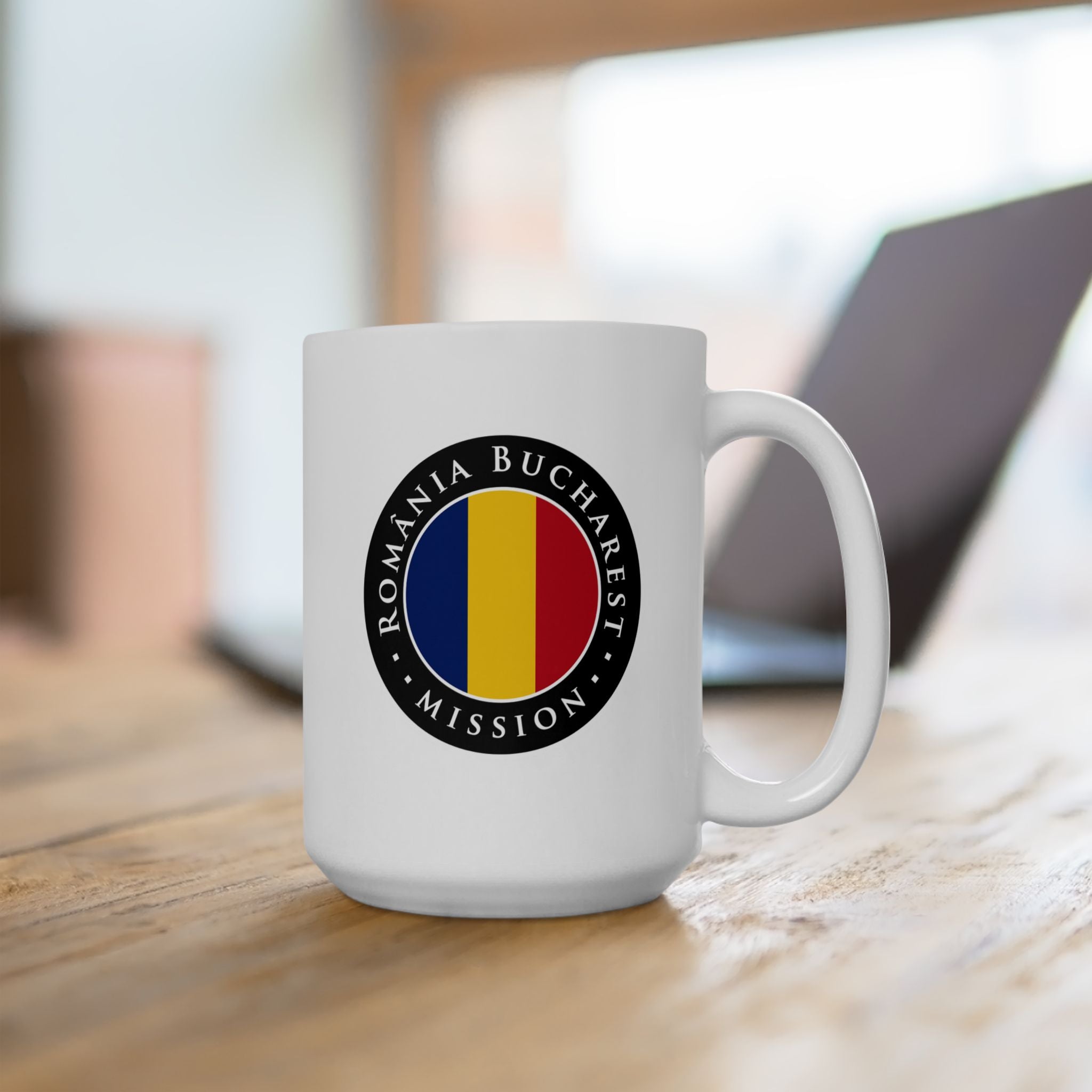 Romania Bucharest Mission Circular Flag White Ceramic Mug - Latter-Day Saint LDS Missionary Gift - Book of Mormon
