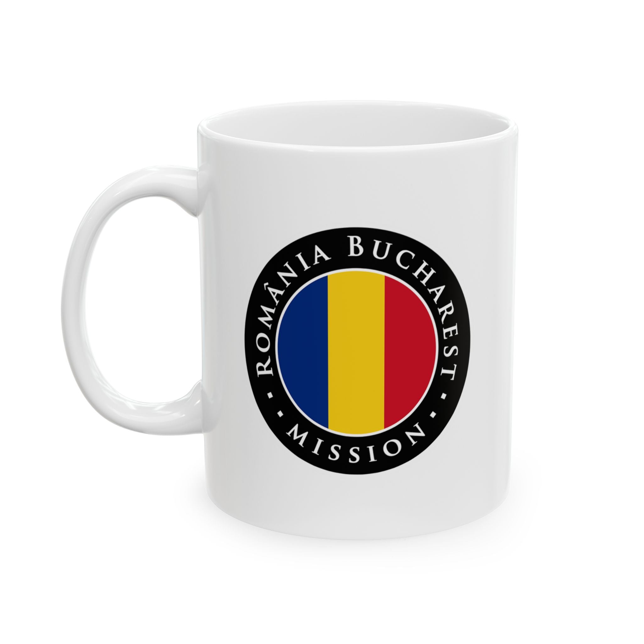 Romania Bucharest Mission Circular Flag White Ceramic Mug - Latter-Day Saint LDS Missionary Gift - Book of Mormon