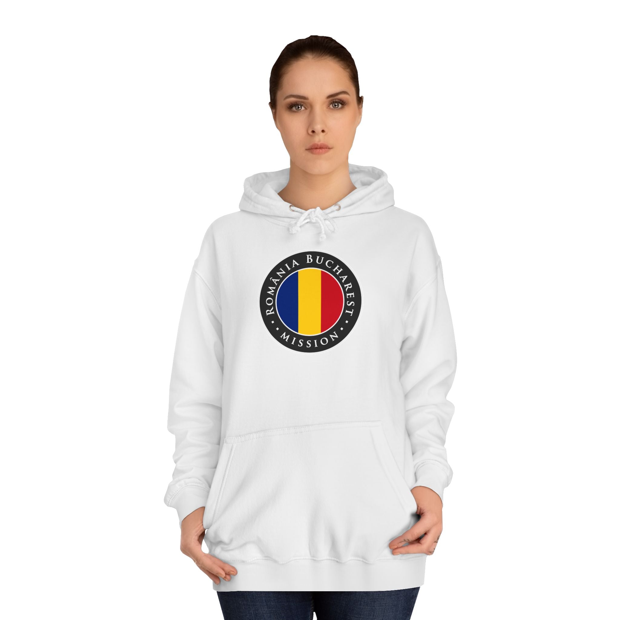Romania Bucharest Mission Flag Logo (Black Border) College Hoodie - Latter-Day Saint LDS Missionary Gift - Book of Mormon