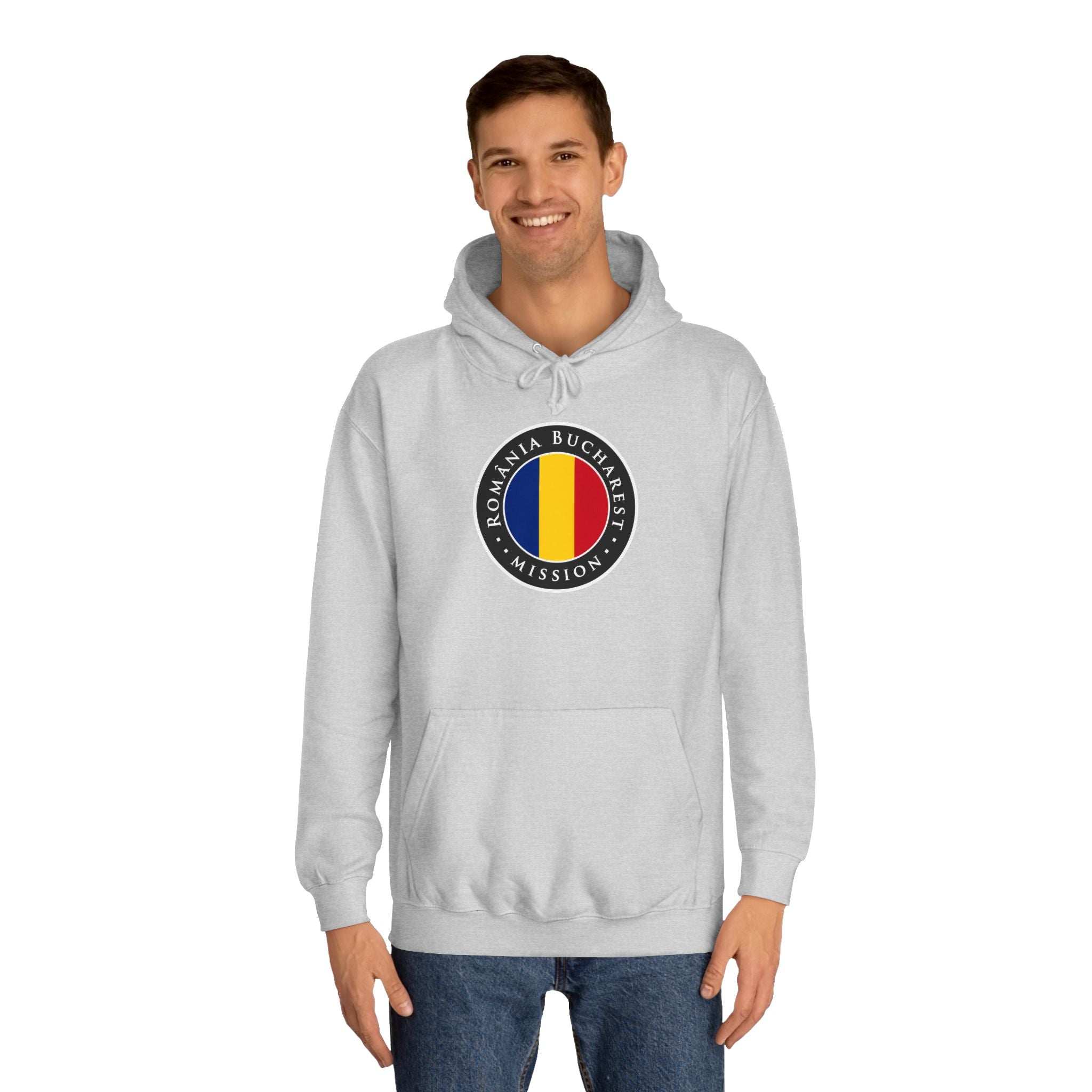 Romania Bucharest Mission Flag Logo (Black Border) College Hoodie - Latter-Day Saint LDS Missionary Gift - Book of Mormon