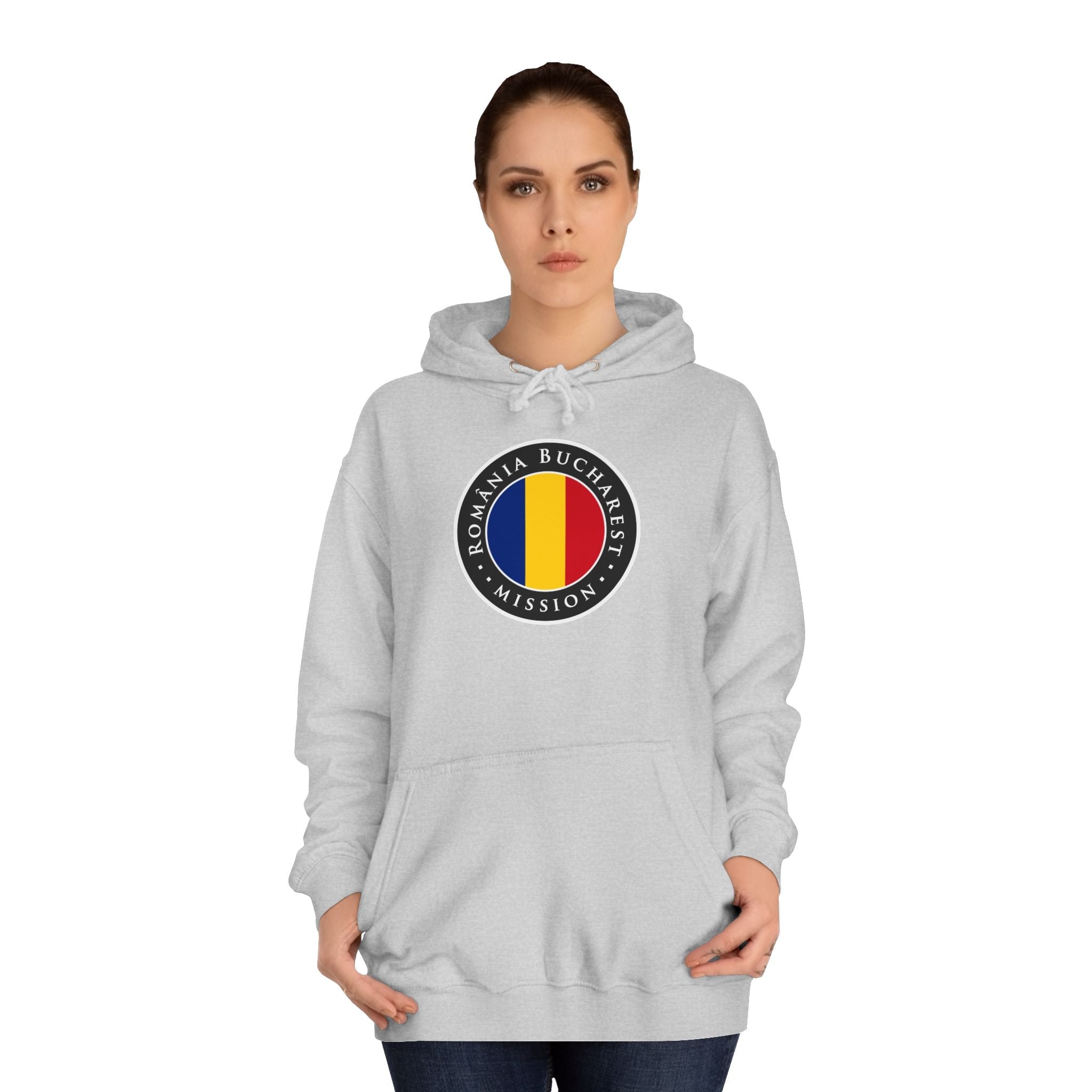 Romania Bucharest Mission Flag Logo (Black Border) College Hoodie - Latter-Day Saint LDS Missionary Gift - Book of Mormon