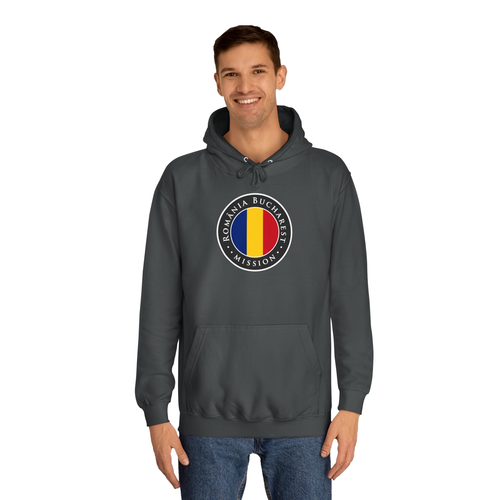 Romania Bucharest Mission Flag Logo (Black Border) College Hoodie - Latter-Day Saint LDS Missionary Gift - Book of Mormon