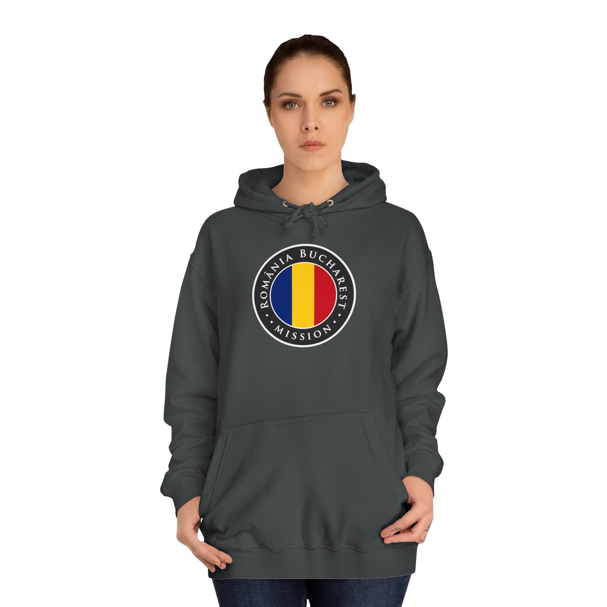 Romania Bucharest Mission Flag Logo (Black Border) College Hoodie - Latter-Day Saint LDS Missionary Gift - Book of Mormon