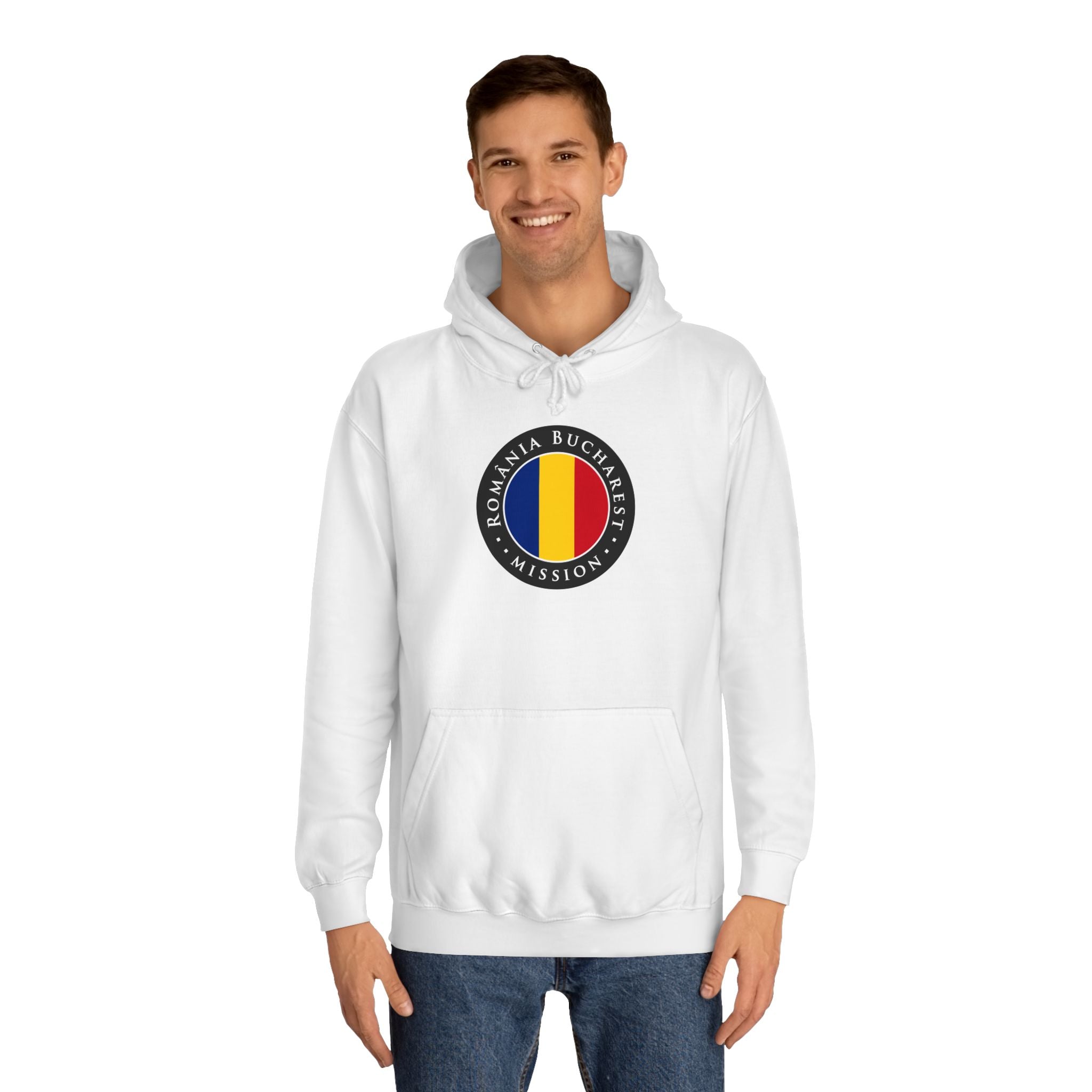 Romania Bucharest Mission Flag Logo (Black Border) College Hoodie - Latter-Day Saint LDS Missionary Gift - Book of Mormon