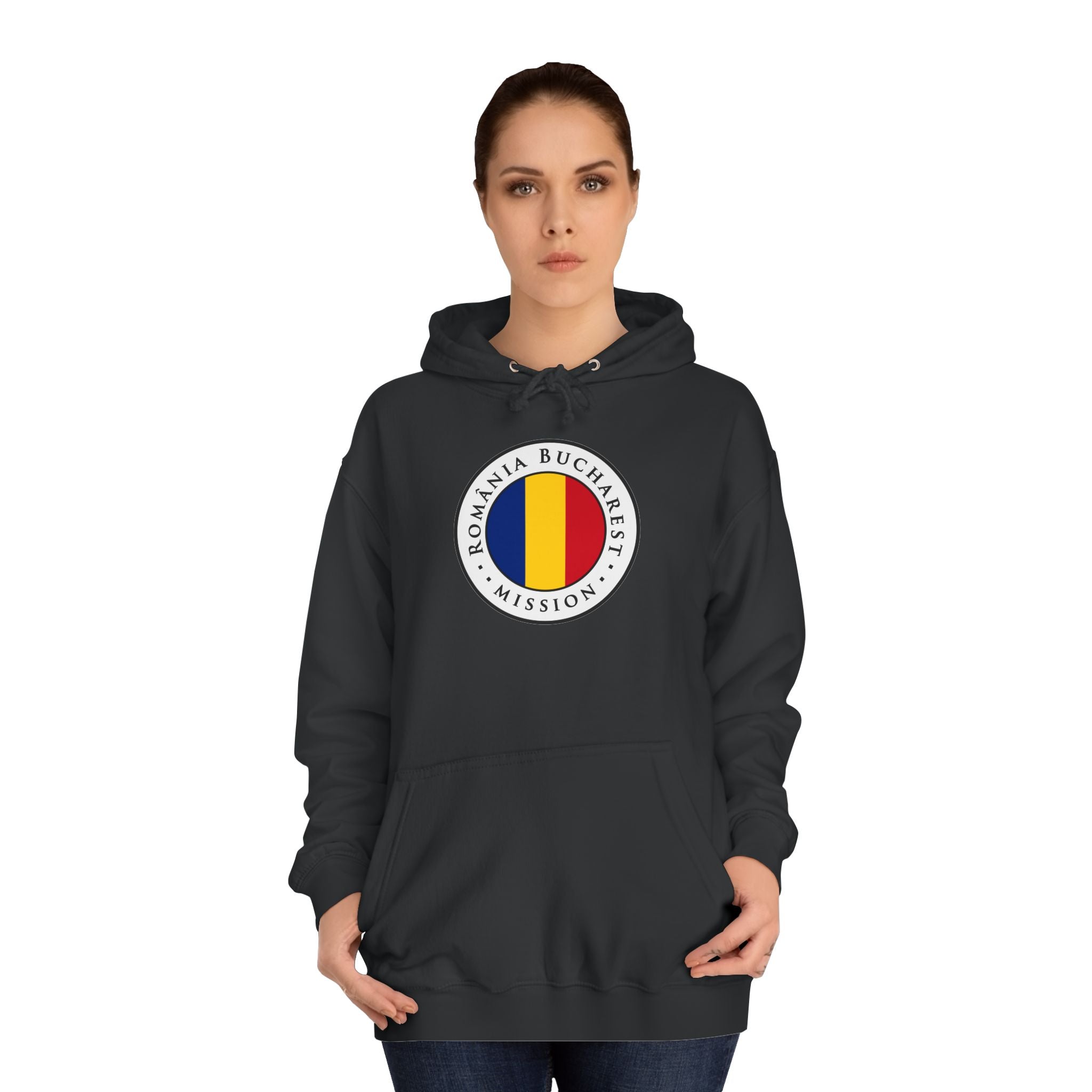 Romania Bucharest Mission Flag Logo (White Border) College Hoodie - Latter-Day Saint LDS Missionary Gift - Book of Mormon