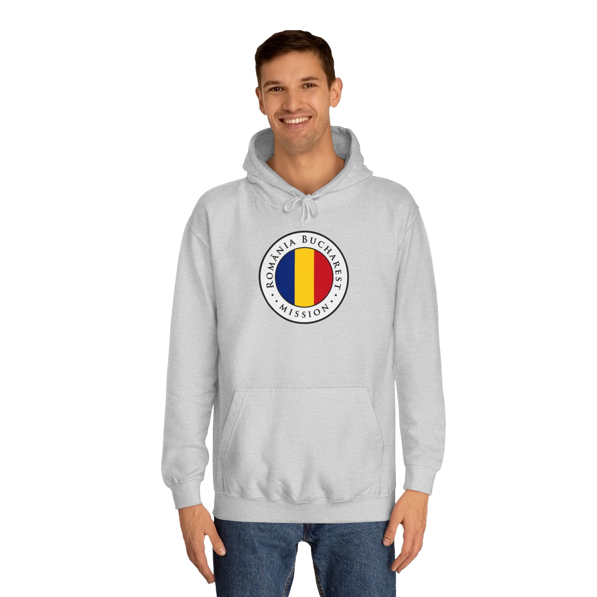 Romania Bucharest Mission Flag Logo (White Border) College Hoodie - Latter-Day Saint LDS Missionary Gift - Book of Mormon