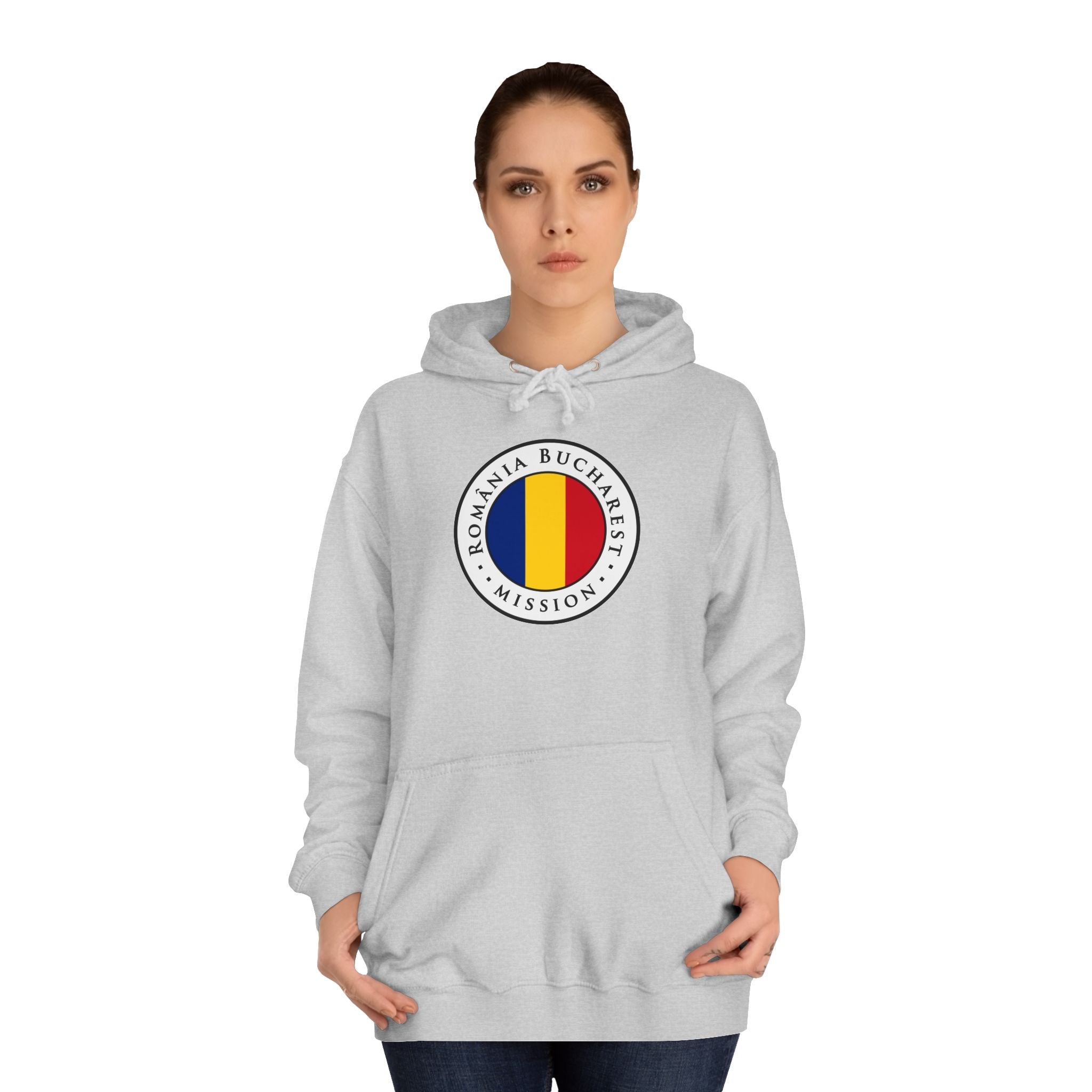 Romania Bucharest Mission Flag Logo (White Border) College Hoodie - Latter-Day Saint LDS Missionary Gift - Book of Mormon
