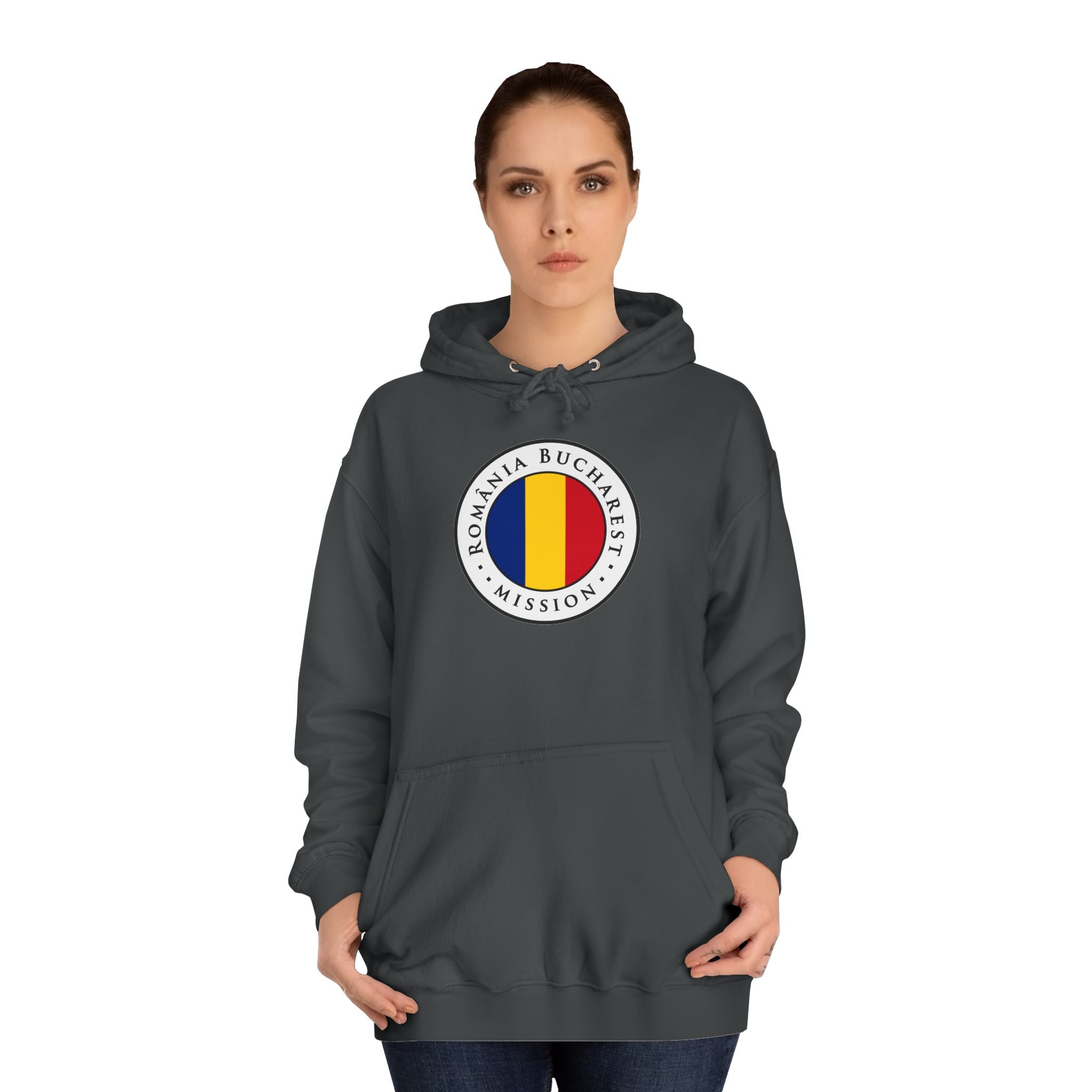Romania Bucharest Mission Flag Logo (White Border) College Hoodie - Latter-Day Saint LDS Missionary Gift - Book of Mormon