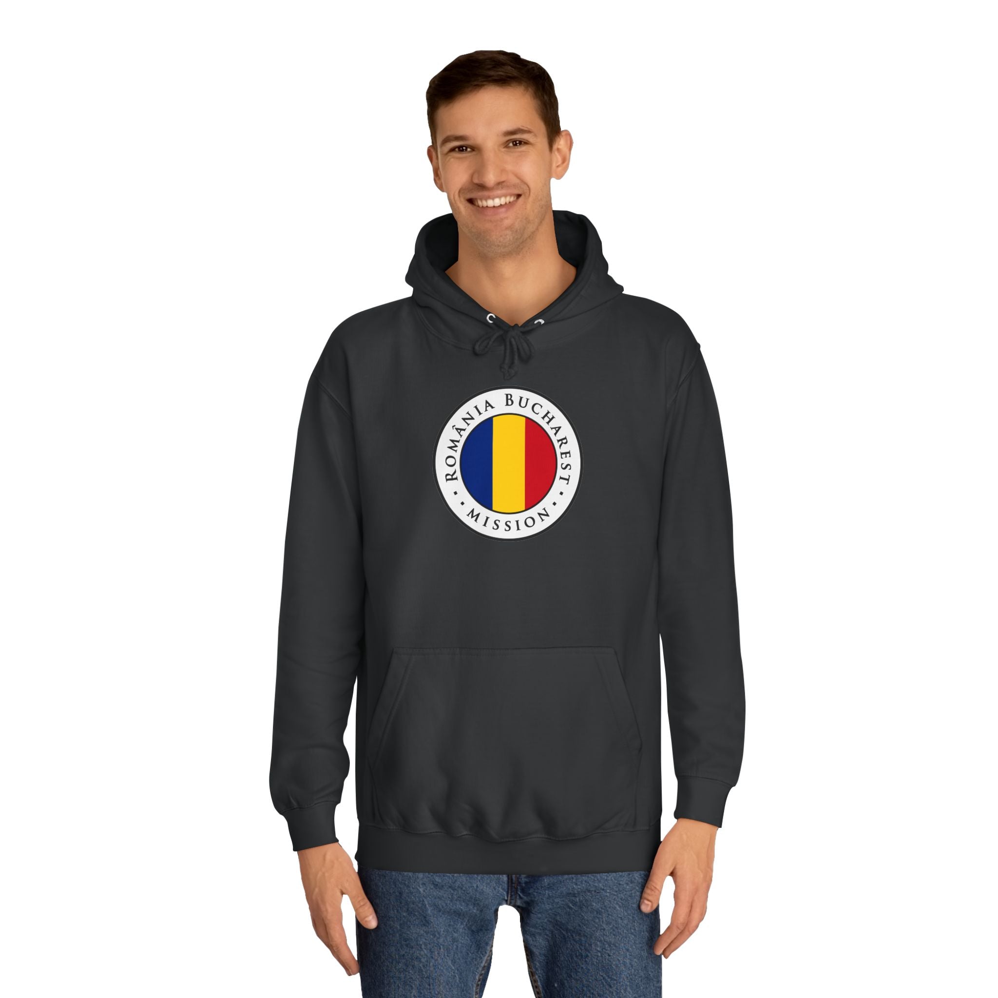 Romania Bucharest Mission Flag Logo (White Border) College Hoodie - Latter-Day Saint LDS Missionary Gift - Book of Mormon