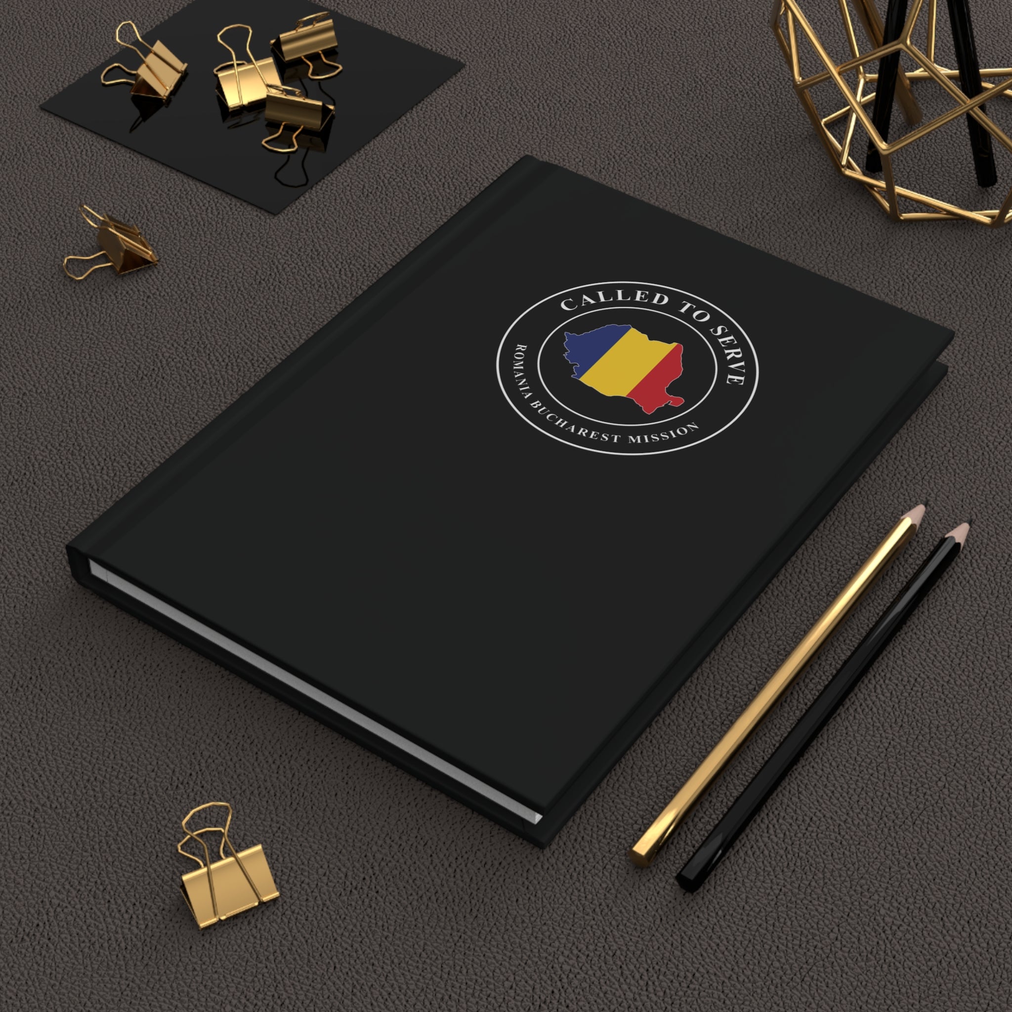 Romania Bucharest Mission Flag Map Called to Serve Black Hardcover Journal Matte - Latter-Day Saint LDS Missionary Gift - Book of Mormon