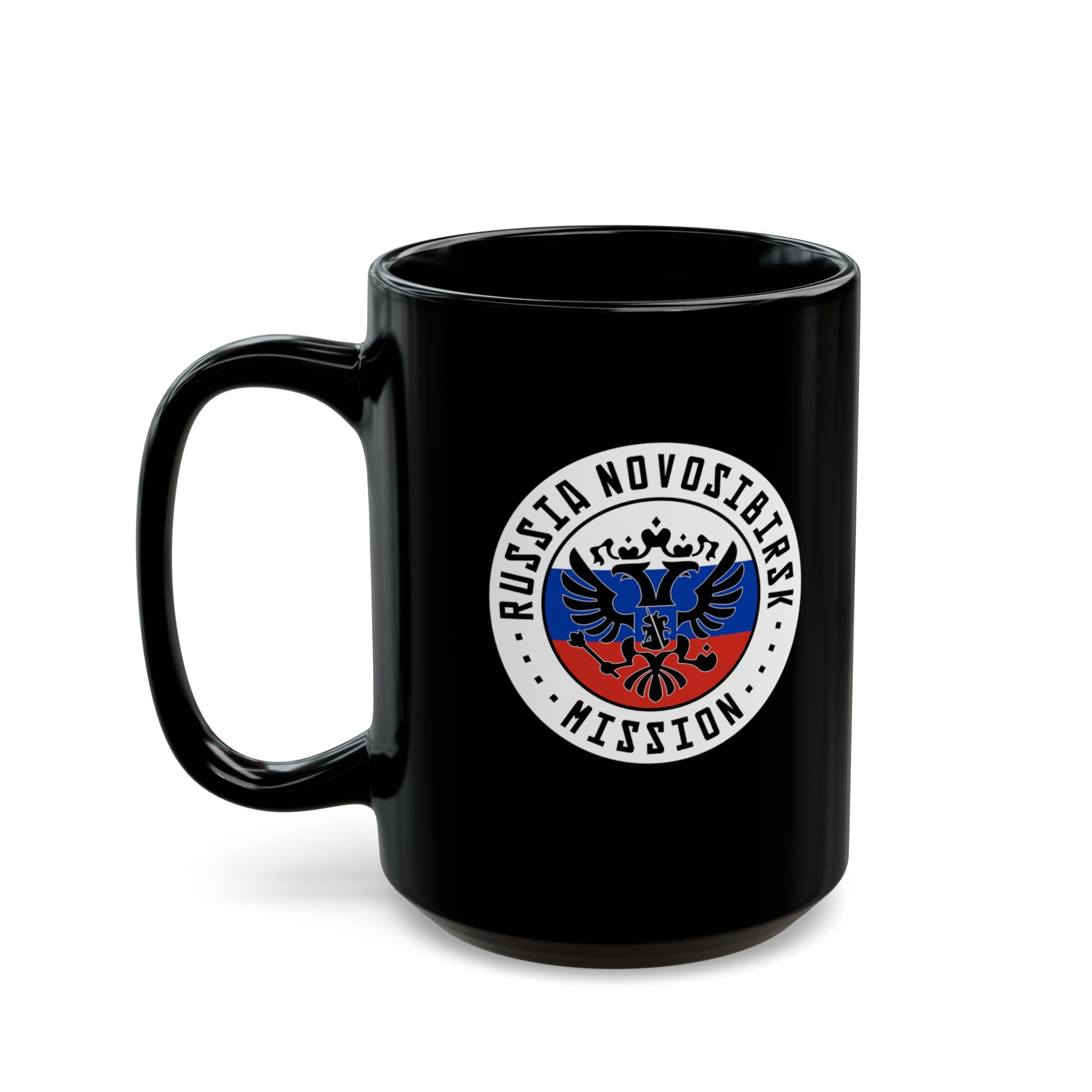 Russia Novosibirsk Mission Circular Flag Black Ceramic Mug - Latter-Day Saint LDS Missionary Gift - Book of Mormon