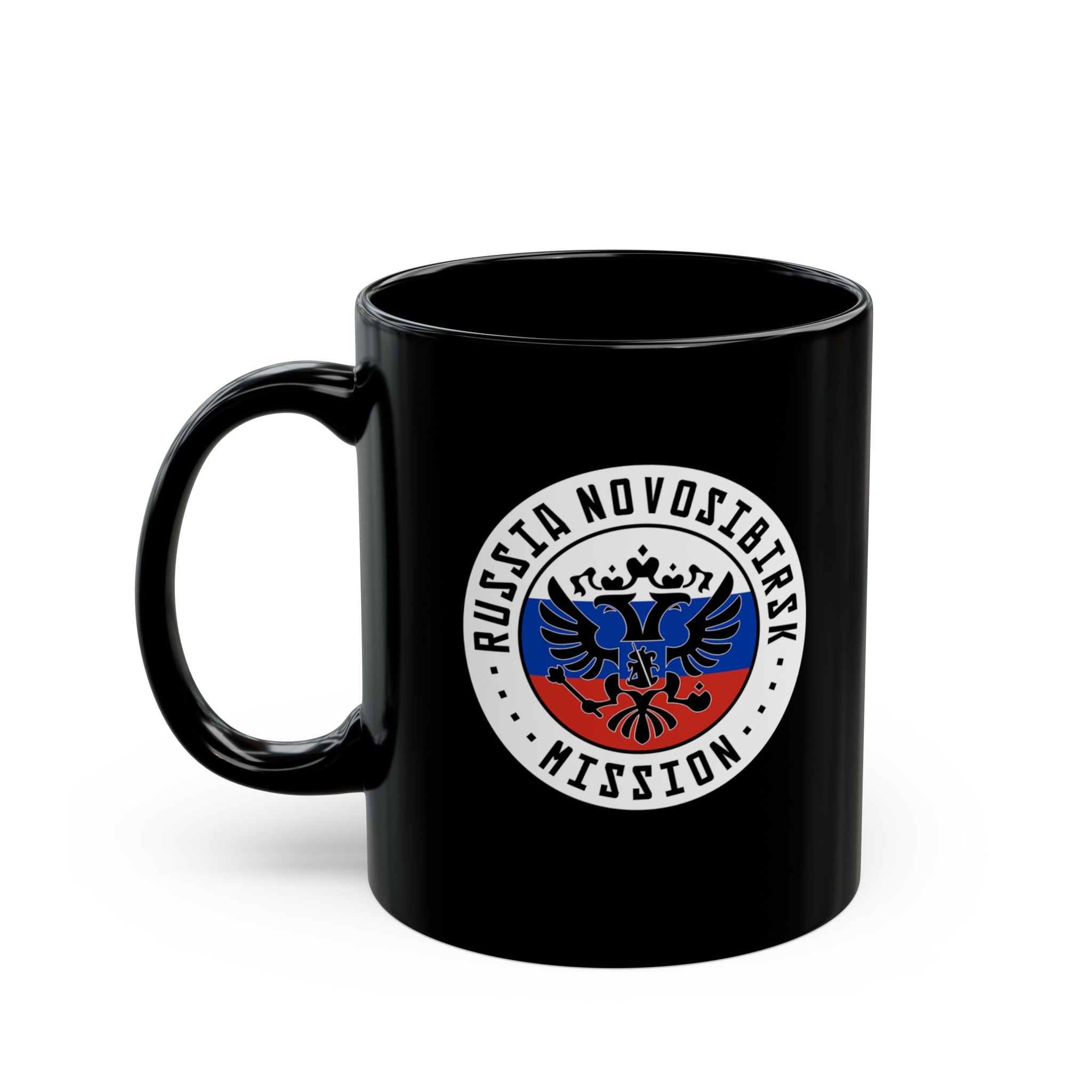 Russia Novosibirsk Mission Circular Flag Black Ceramic Mug - Latter-Day Saint LDS Missionary Gift - Book of Mormon