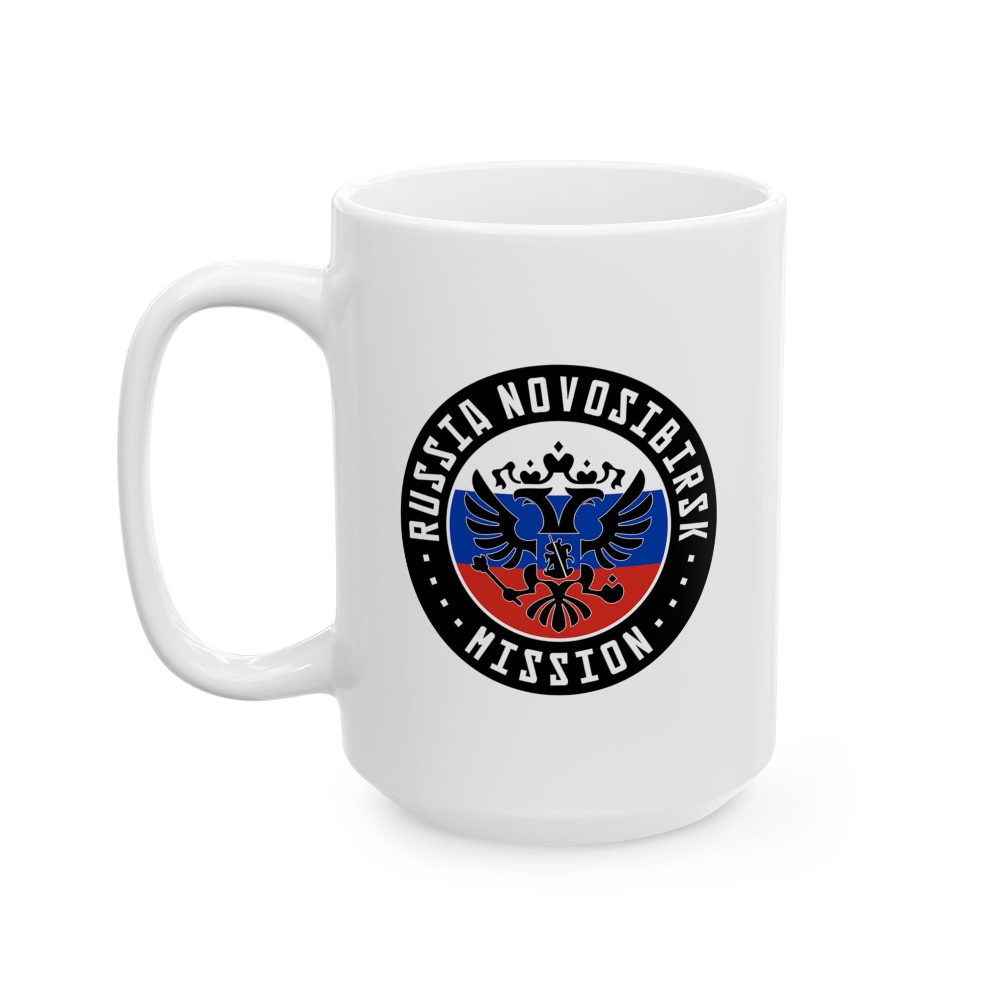 Russia Novosibirsk Mission Circular Flag White Ceramic Mug - Latter-Day Saint LDS Missionary Gift - Book of Mormon