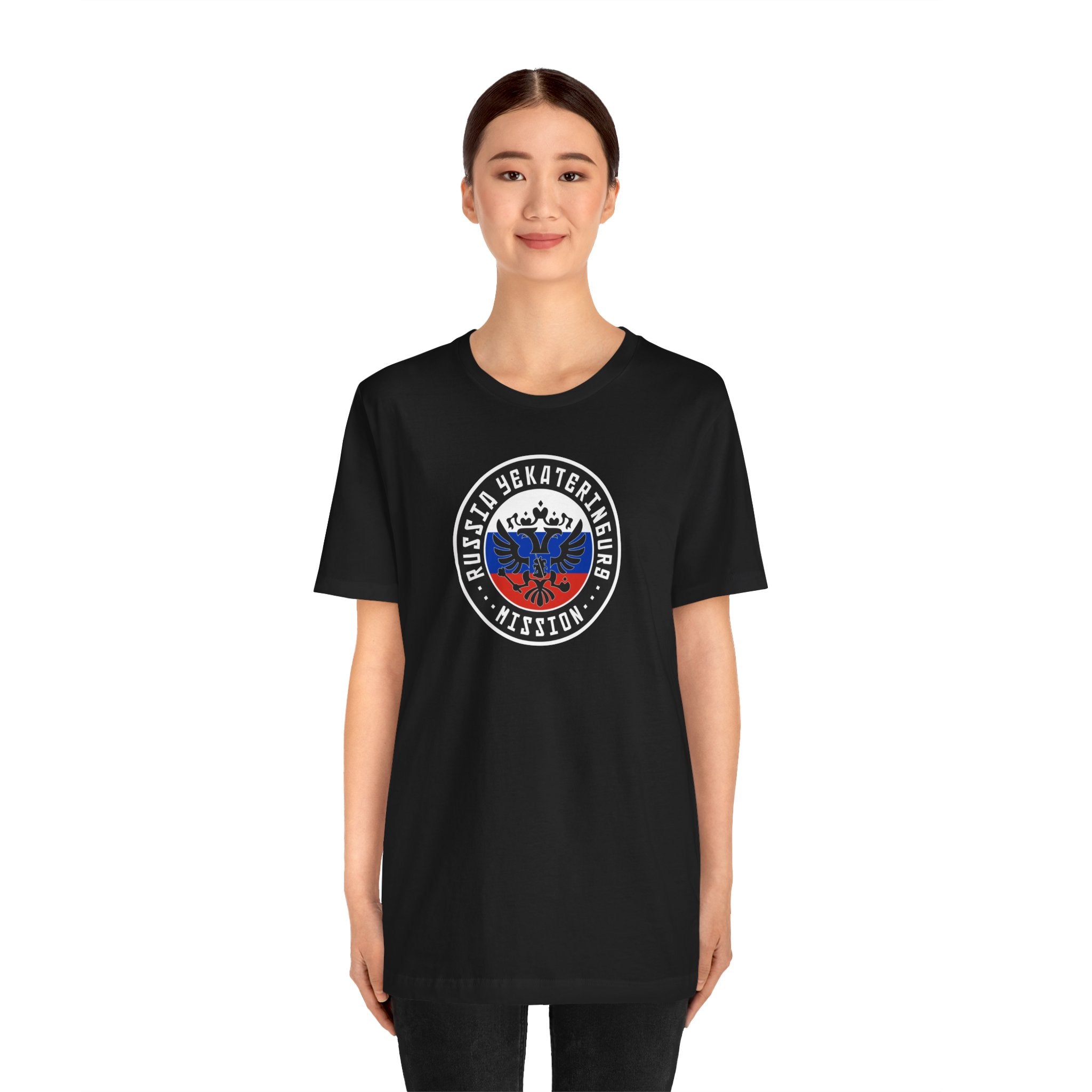 Russia Yekaterinburg Mission Flag Logo (Black Border) T-shirt - Mission Wishlist - LDS Missionary Gift Store