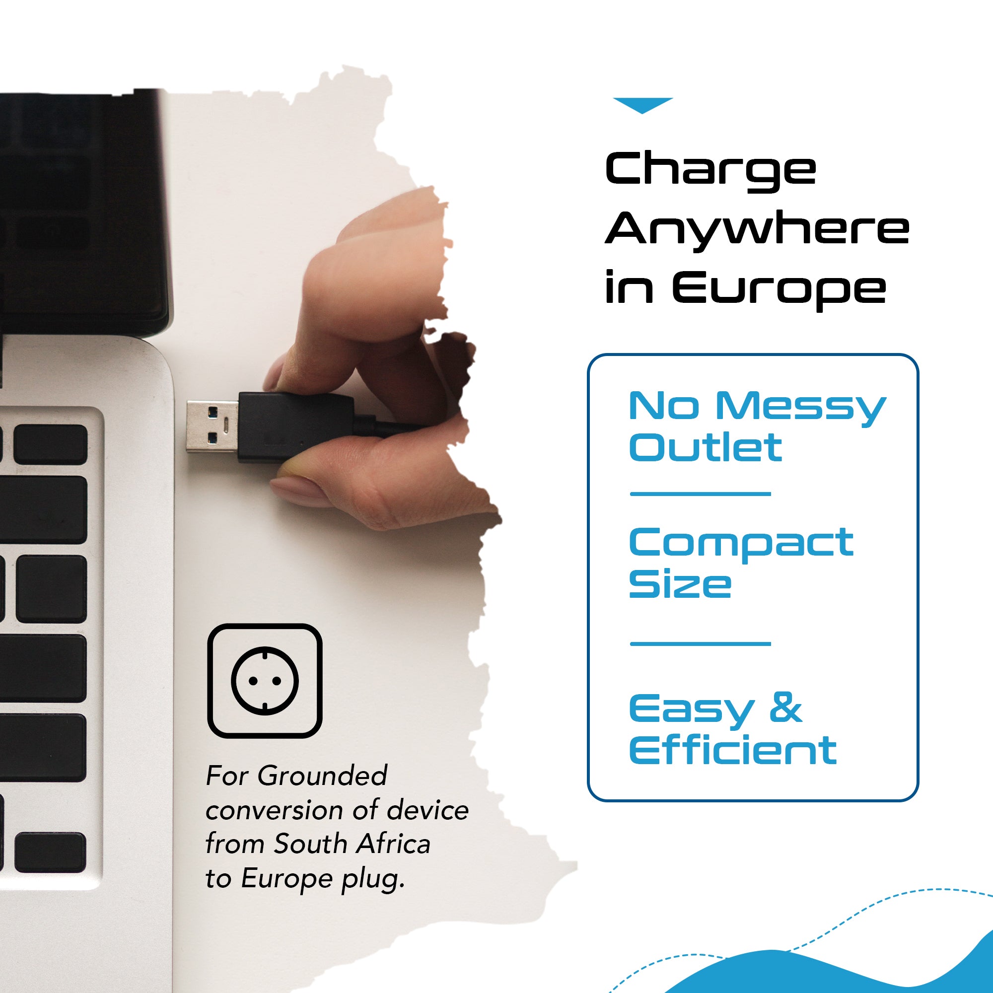 South Africa to Europe Schuko - Type E/F - Travel Plug Adapter - Grounded (SA-EU)