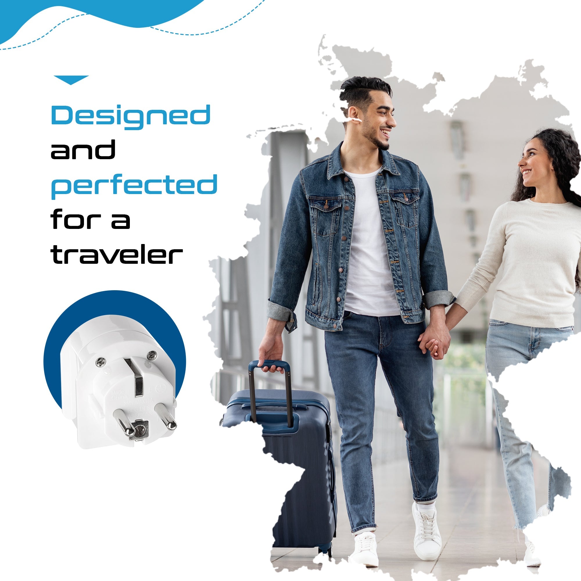 South Africa to Europe Schuko - Type E/F - Travel Plug Adapter - Grounded (SA-EU)