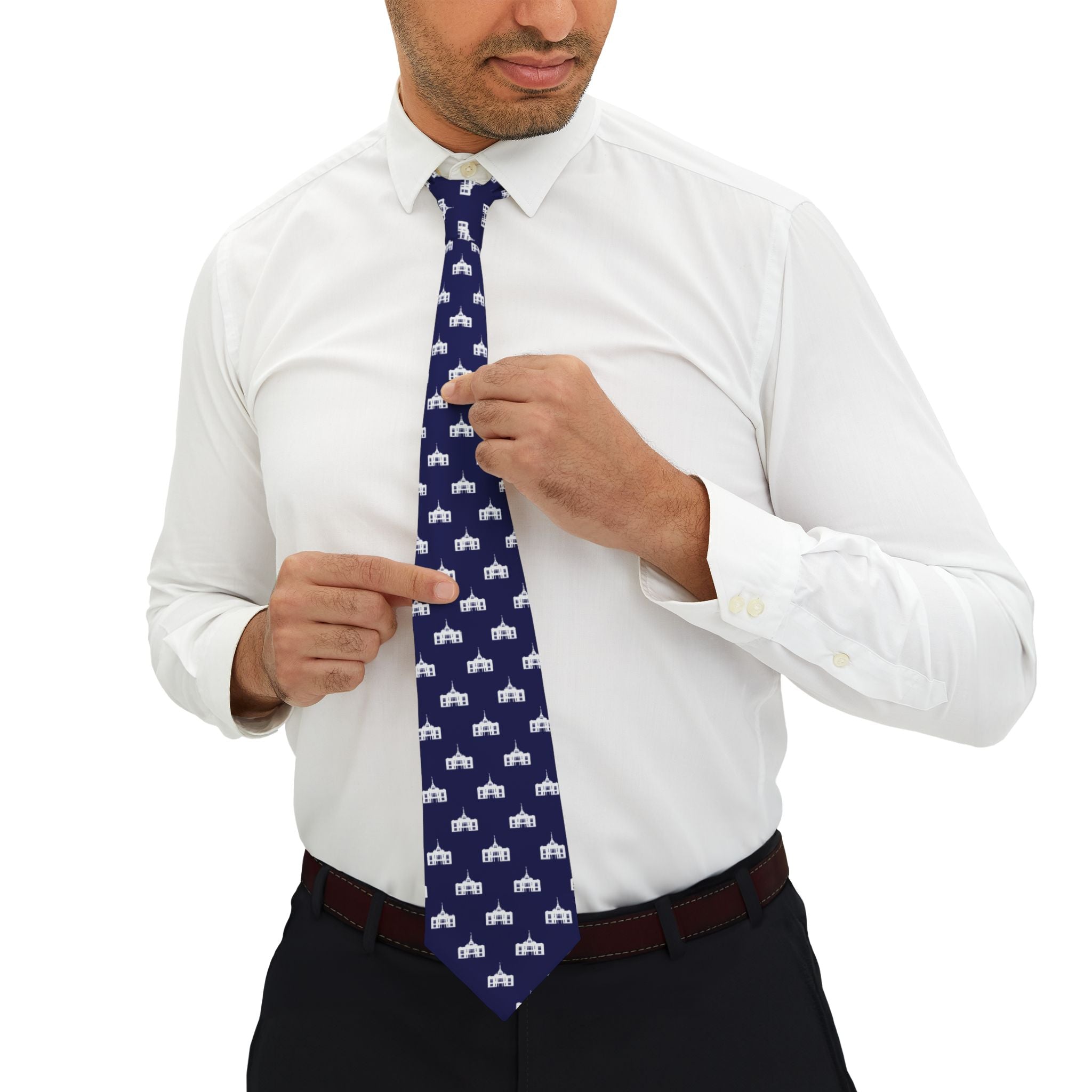 Sapporo Japan Temple Patterned Neck Tie for Elders (Blue) - Mission Wishlist - LDS Missionary Gift Store