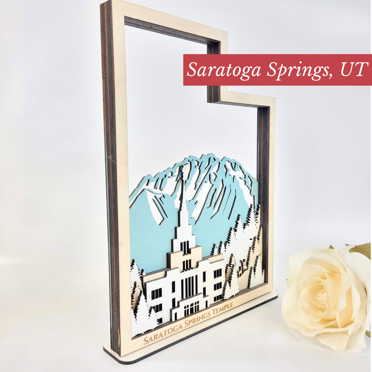 Saratoga Springs Utah Temple LDS Customized Temple State Sign, Laser cut and fully assembled