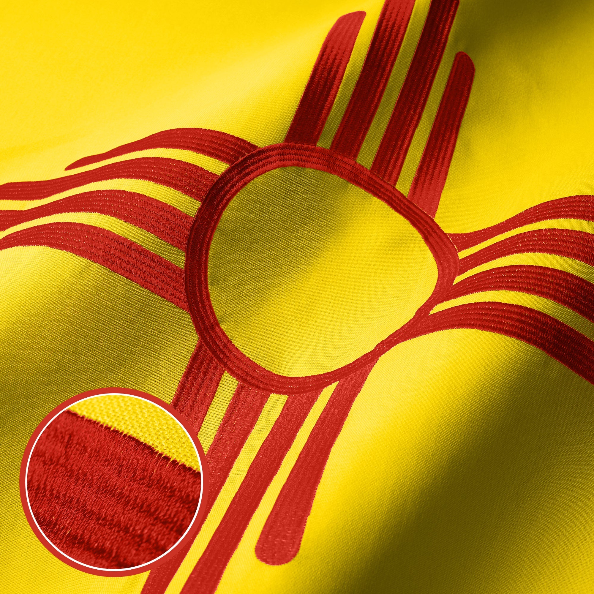 G128 New Mexico State Flag | 5x8 Ft | StormFlyer Series Embroidered 220GSM Spun Polyester | Embroidered Design, Indoor/Outdoor, Brass Grommets, Heavy Duty, All Weather
