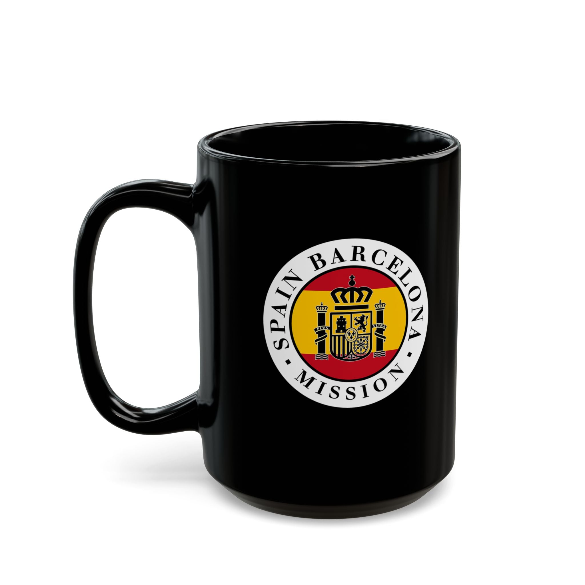 Spain Barcelona Mission Circular Flag Black Ceramic Mug - Mission Wishlist - LDS Missionary Gift Store