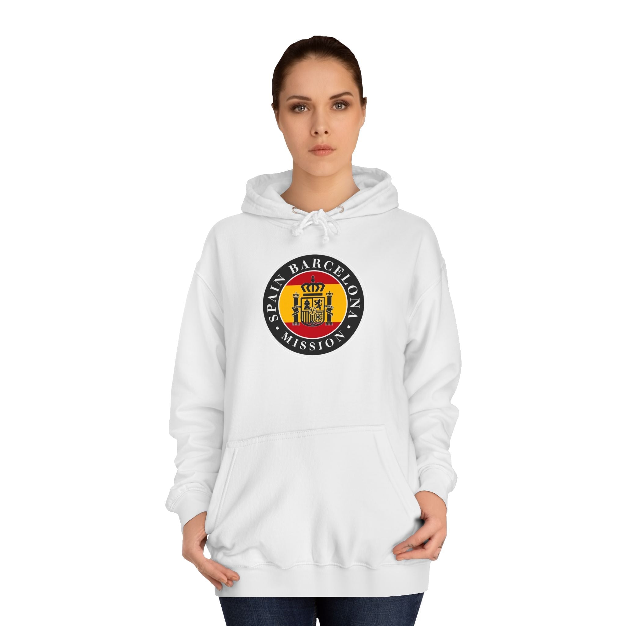 Spain Barcelona Mission Flag Logo (Black Border) College Hoodie - Mission Wishlist - LDS Missionary Gift Store