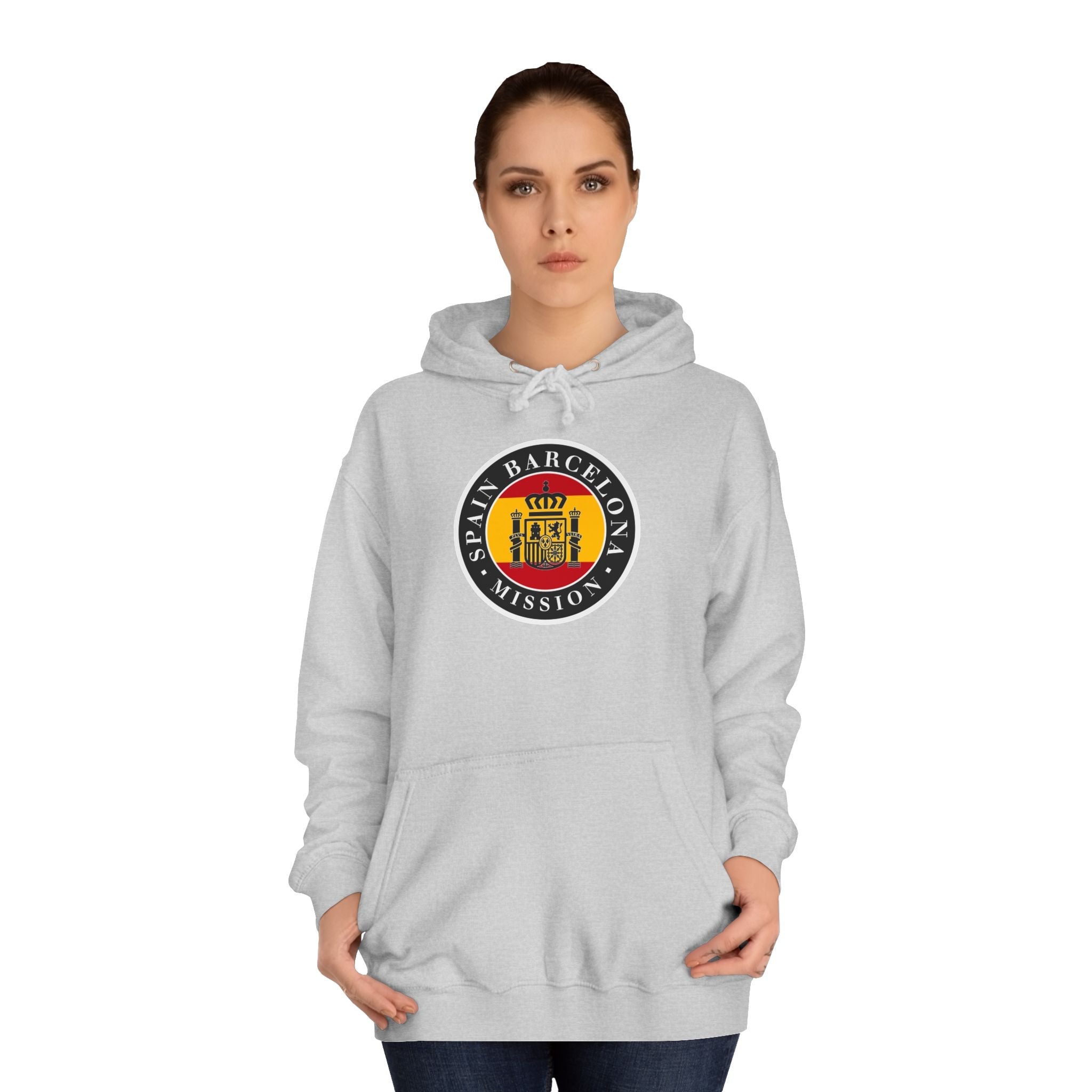 Spain Barcelona Mission Flag Logo (Black Border) College Hoodie - Mission Wishlist - LDS Missionary Gift Store