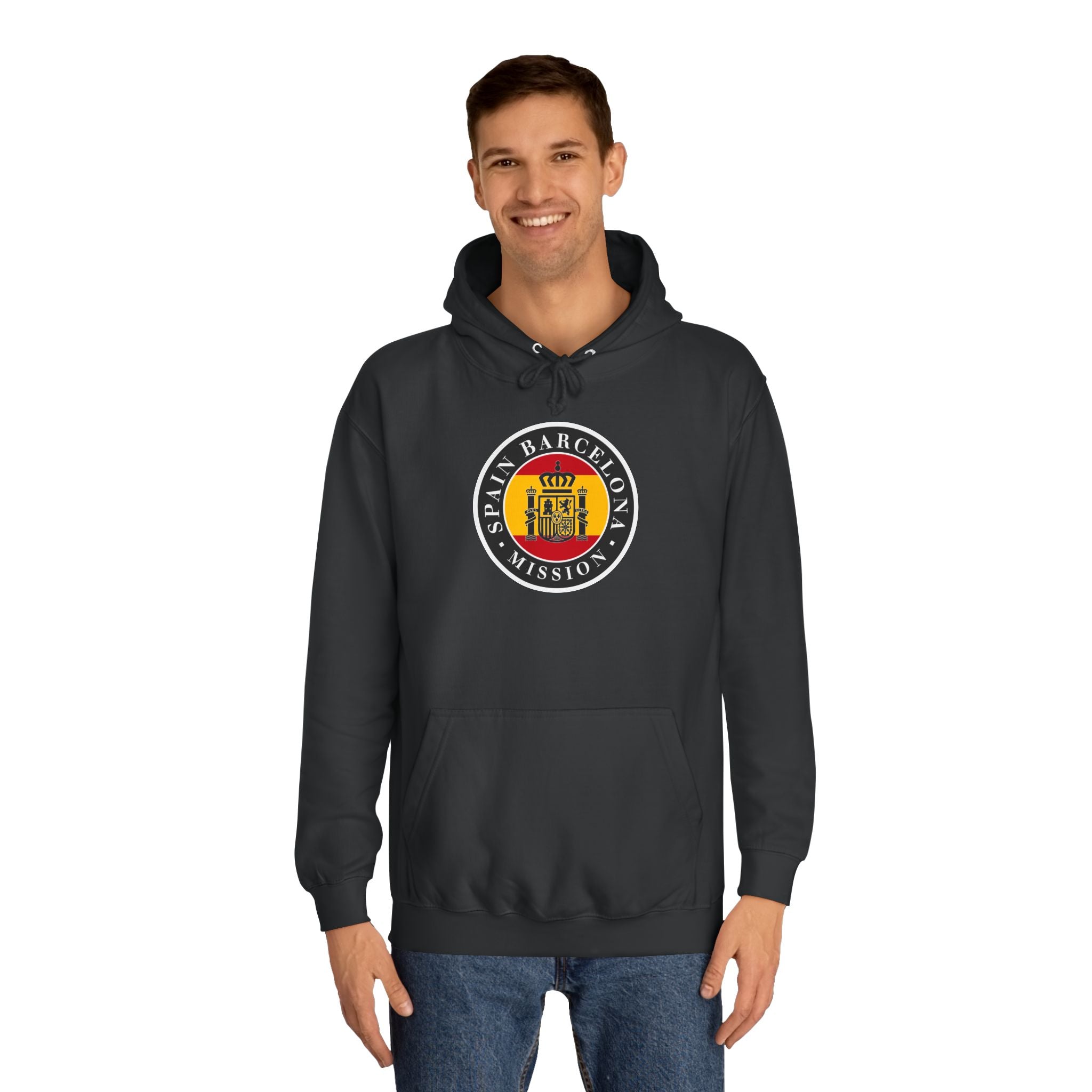 Spain Barcelona Mission Flag Logo (Black Border) College Hoodie - Mission Wishlist - LDS Missionary Gift Store