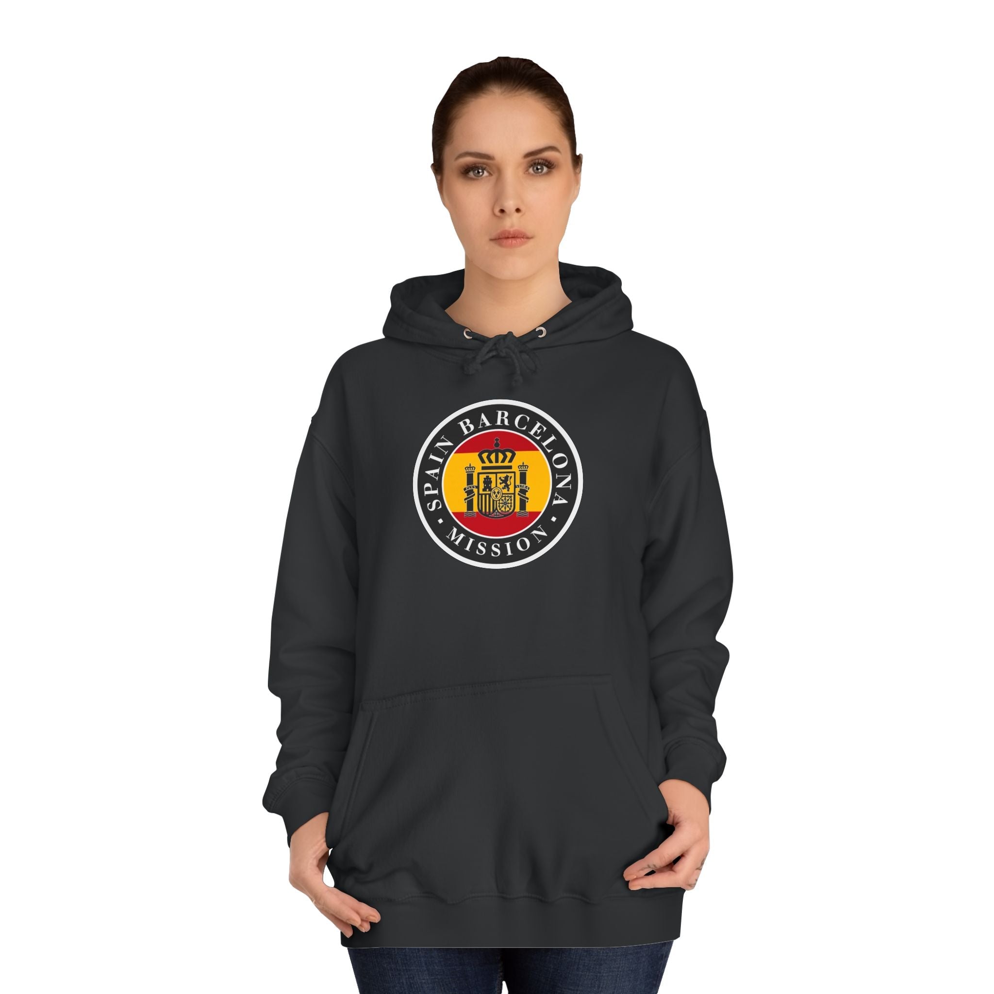 Spain Barcelona Mission Flag Logo (Black Border) College Hoodie - Mission Wishlist - LDS Missionary Gift Store