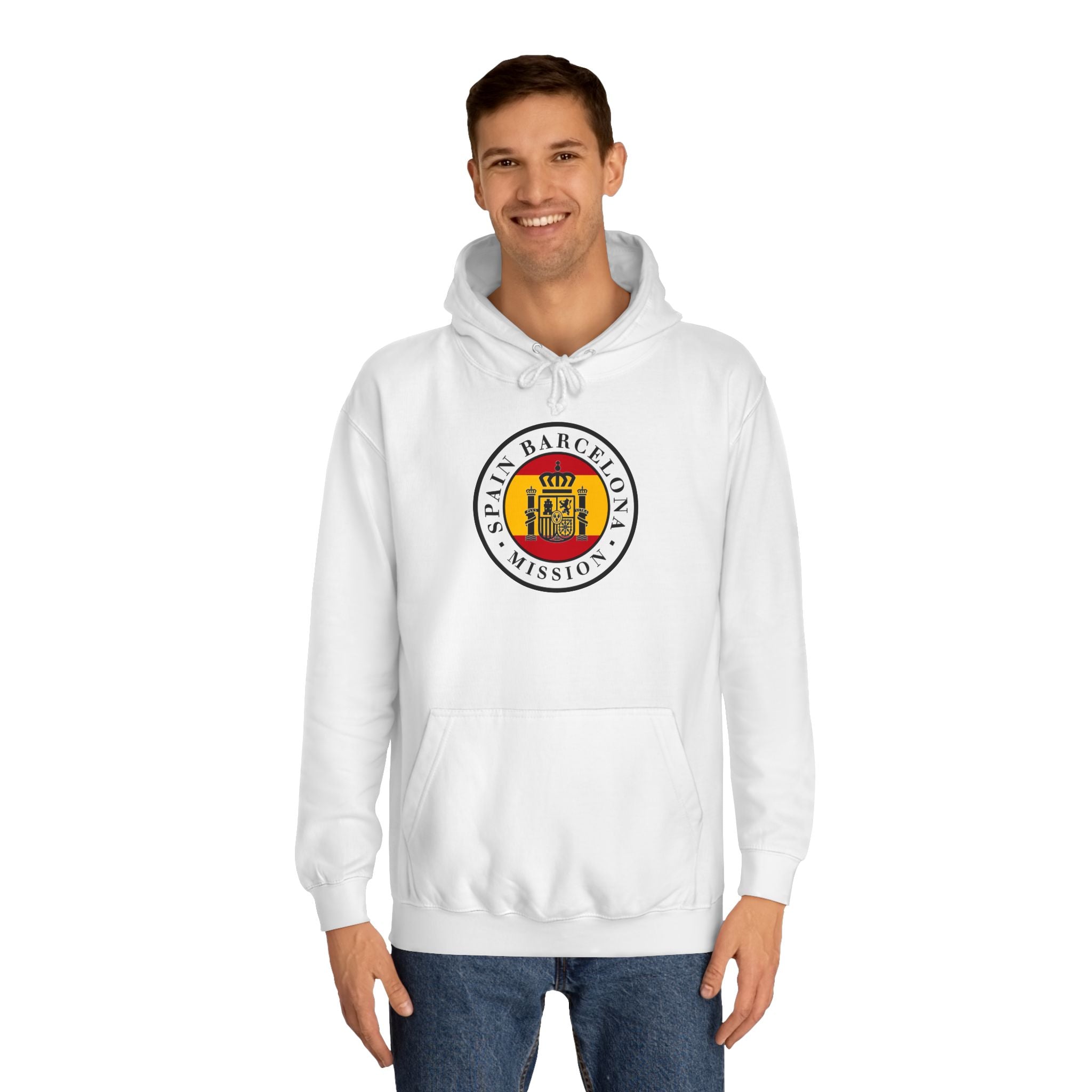 Spain Barcelona Mission Flag Logo (White Border) College Hoodie - Mission Wishlist - LDS Missionary Gift Store