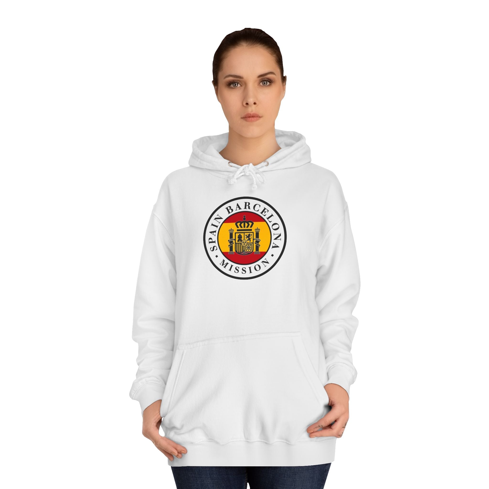 Spain Barcelona Mission Flag Logo (White Border) College Hoodie - Mission Wishlist - LDS Missionary Gift Store