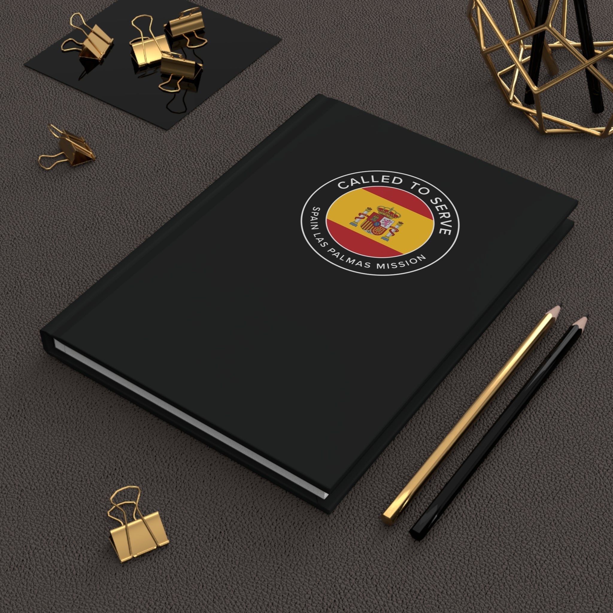 Spain Las Palmas Mission Circle Flag Called to Serve Black Hardcover Journal Matte - Latter-Day Saint LDS Missionary Gift - Book of Mormon