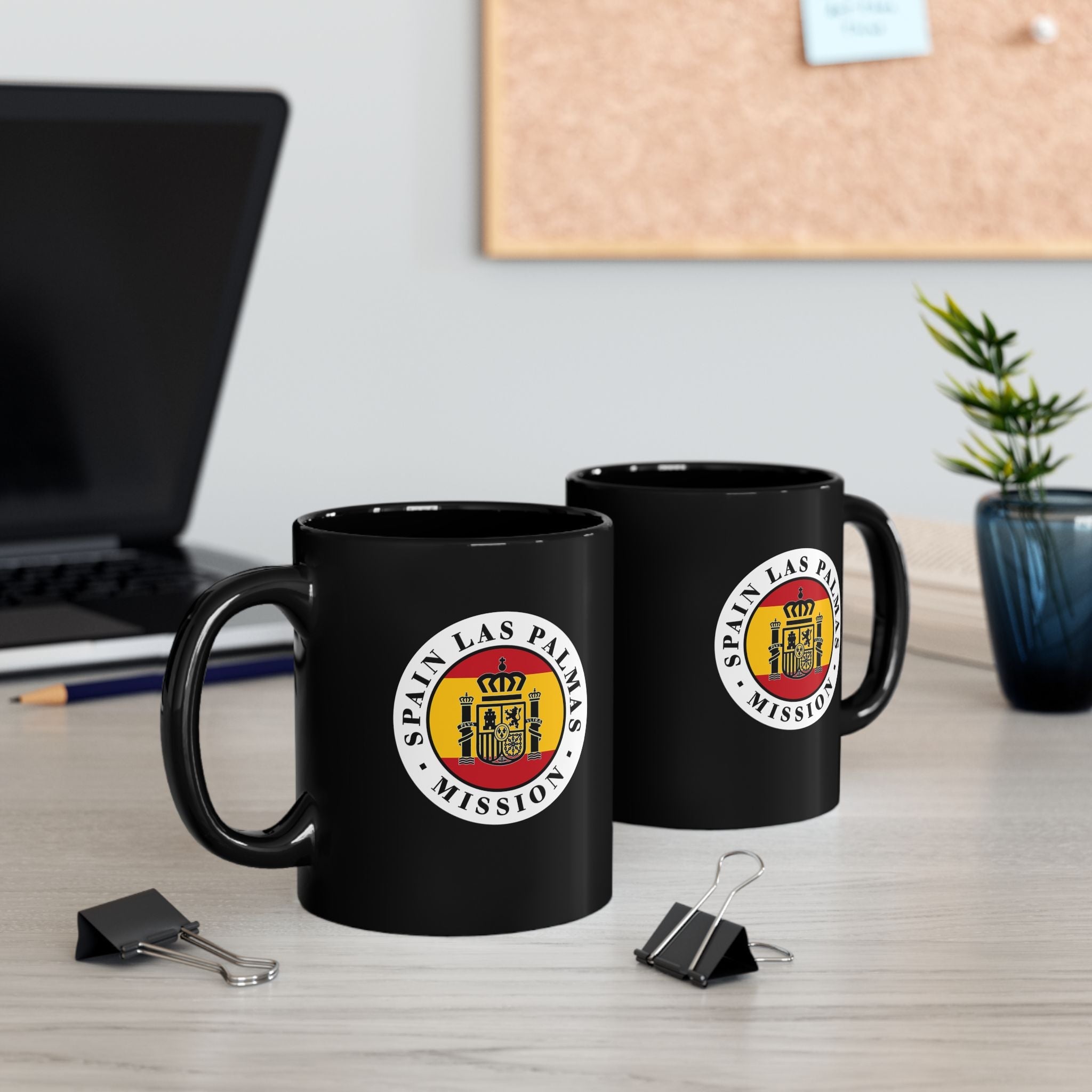 Spain Las Palmas Mission Circular Flag Black Ceramic Mug - Latter-Day Saint LDS Missionary Gift - Book of Mormon