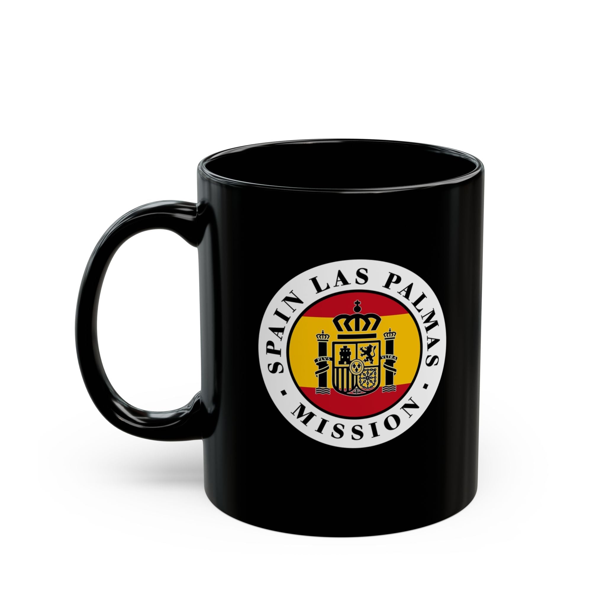 Spain Las Palmas Mission Circular Flag Black Ceramic Mug - Latter-Day Saint LDS Missionary Gift - Book of Mormon