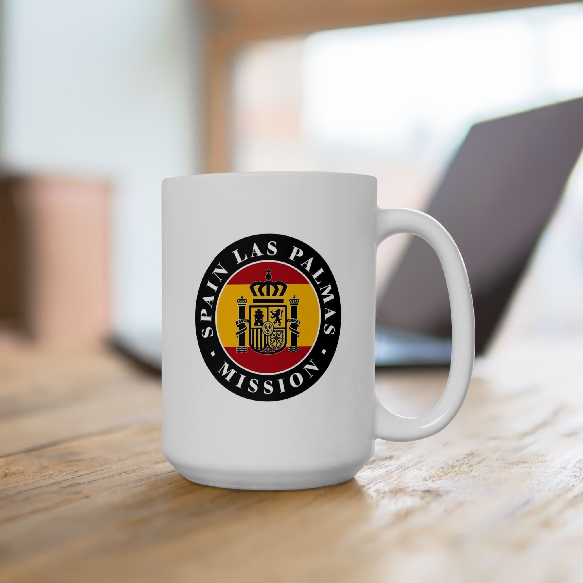 Spain Las Palmas Mission Circular Flag White Ceramic Mug - Latter-Day Saint LDS Missionary Gift - Book of Mormon