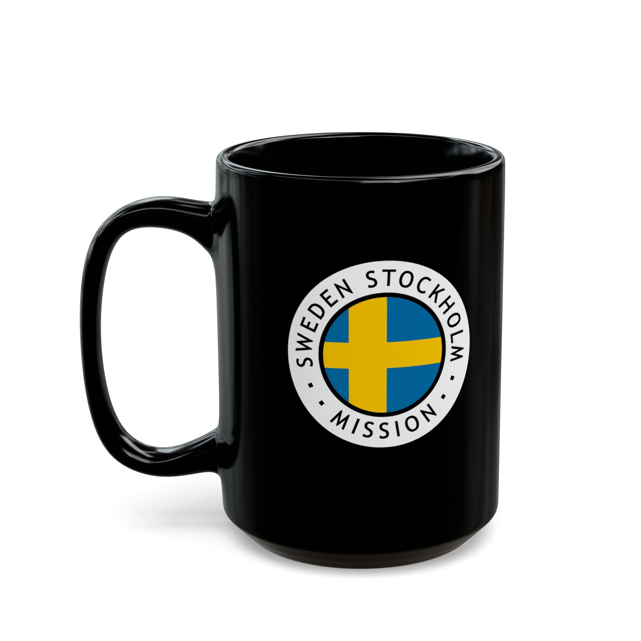 Sweden Stockholm Mission Circular Flag Black Ceramic Mug - Latter-Day Saint LDS Missionary Gift - Book of Mormon