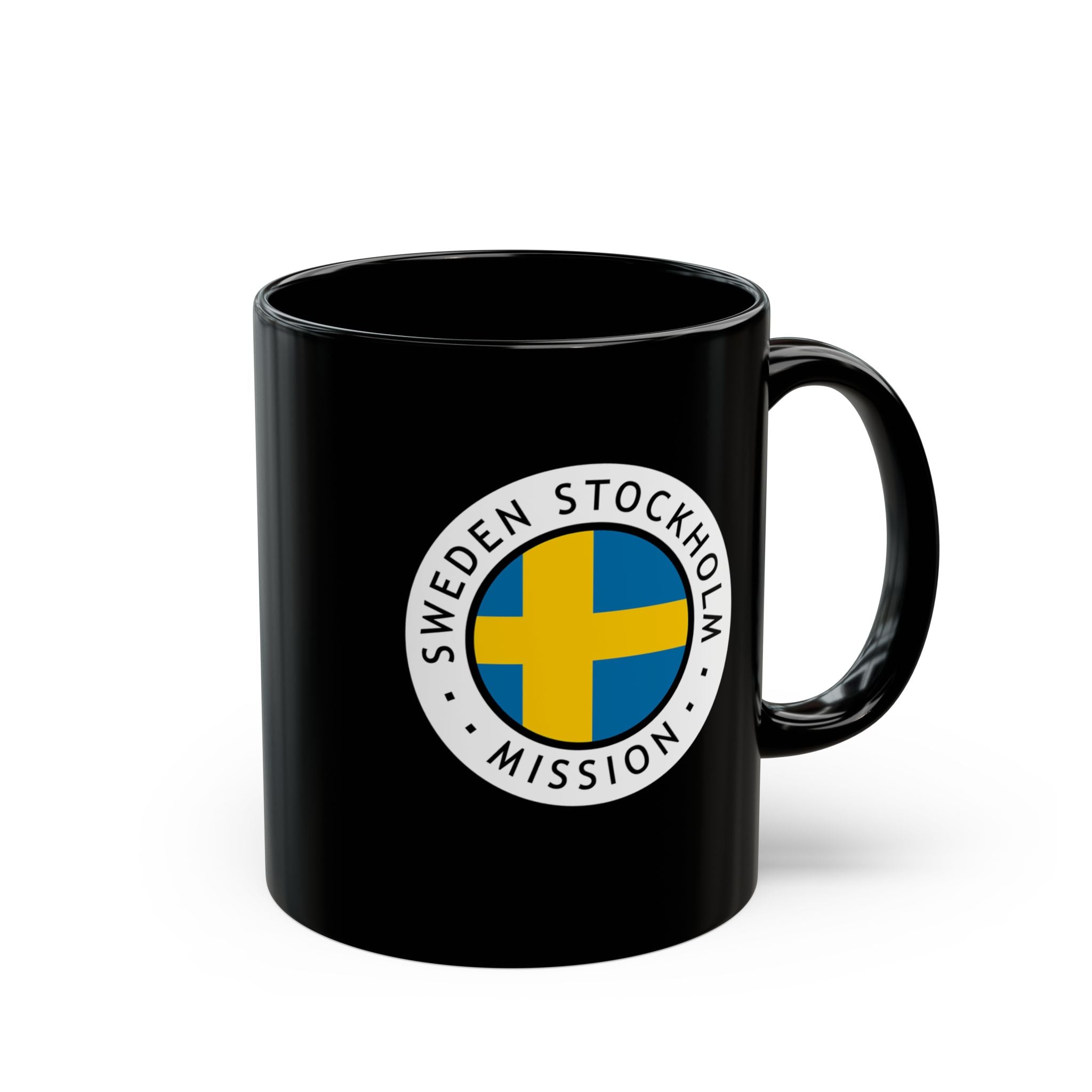 Sweden Stockholm Mission Circular Flag Black Ceramic Mug - Latter-Day Saint LDS Missionary Gift - Book of Mormon