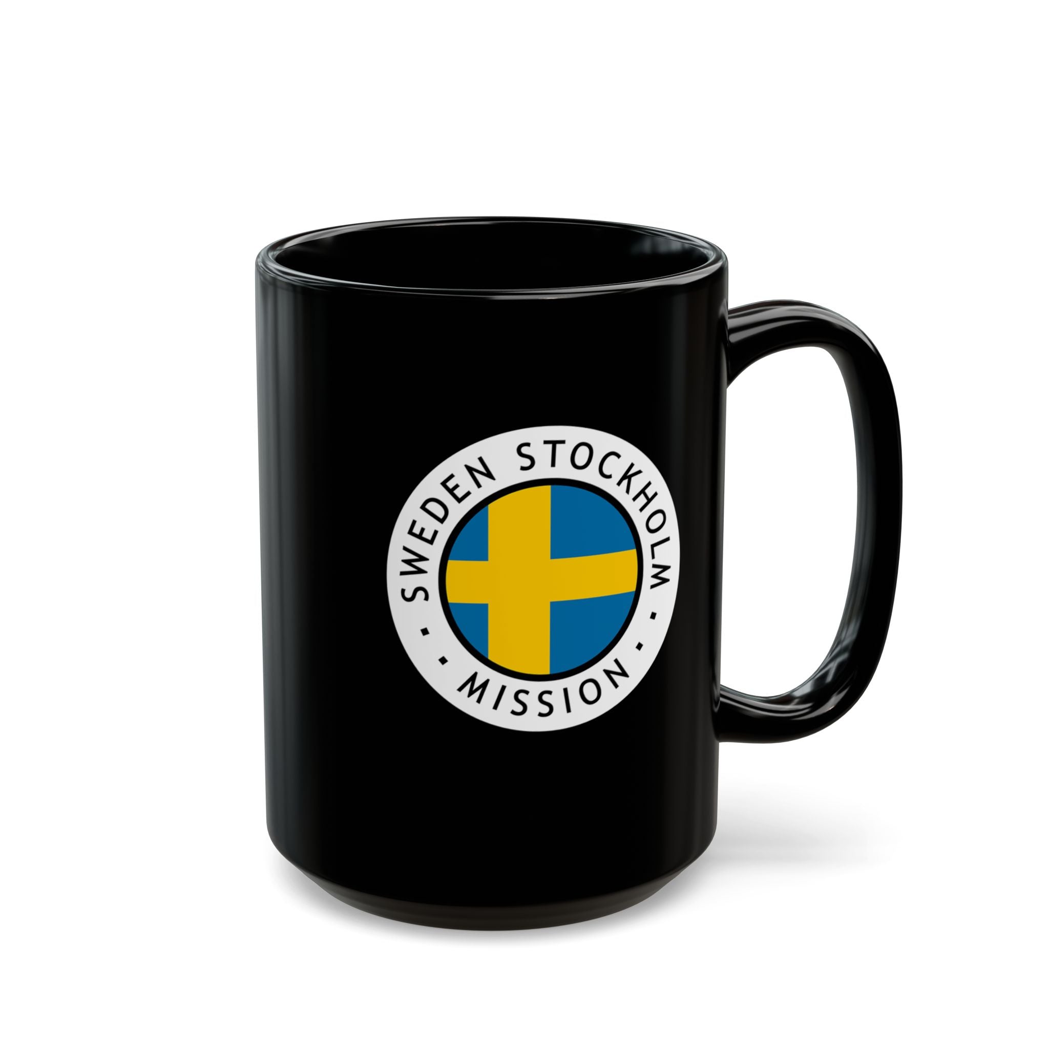 Sweden Stockholm Mission Circular Flag Black Ceramic Mug - Latter-Day Saint LDS Missionary Gift - Book of Mormon