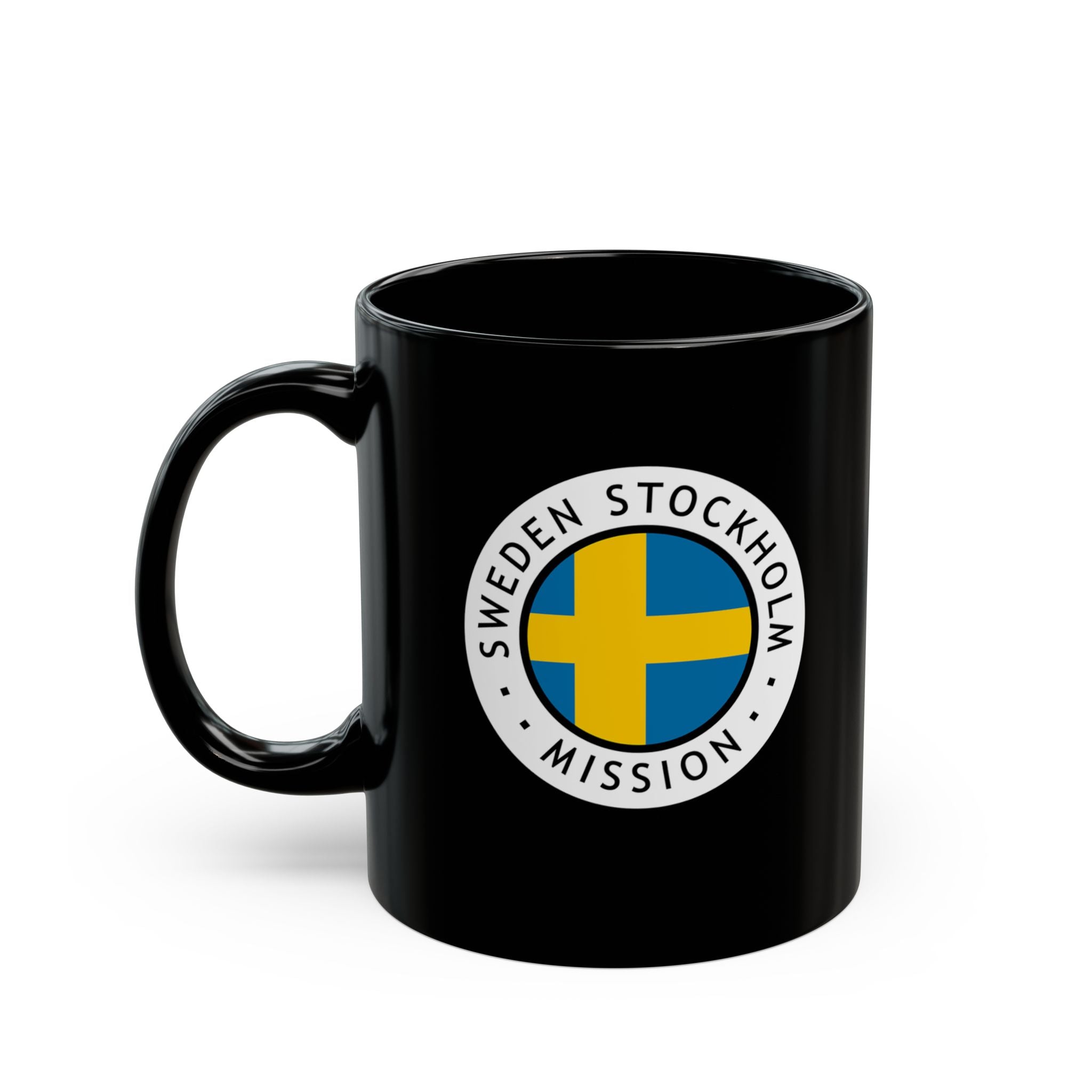 Sweden Stockholm Mission Circular Flag Black Ceramic Mug - Latter-Day Saint LDS Missionary Gift - Book of Mormon